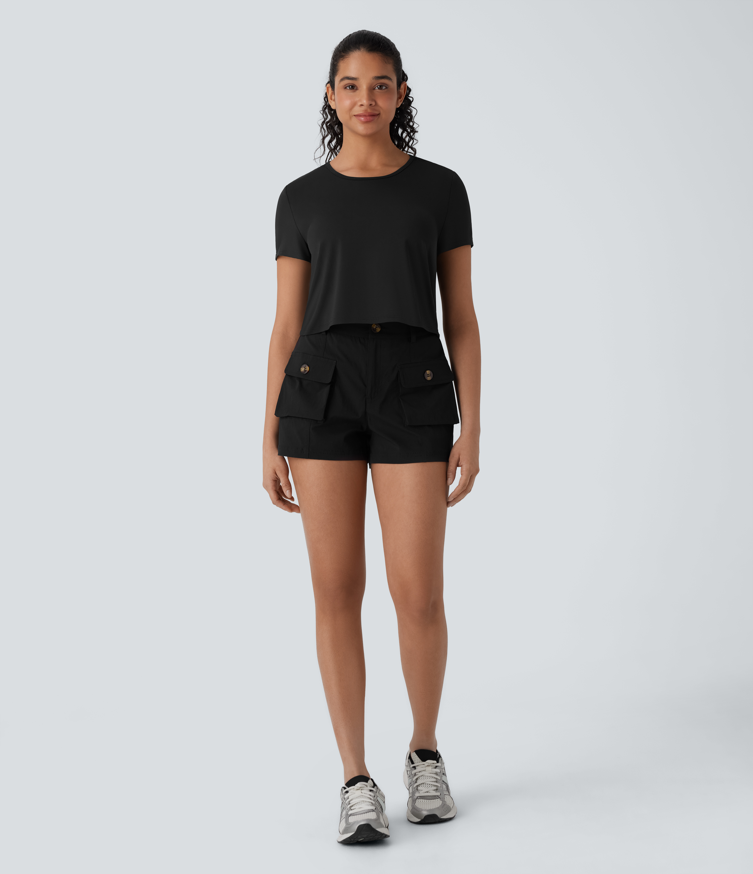 Halara Cut Out Twisted Cropped Hiking Sports Top-UPF40+  - Black - M 