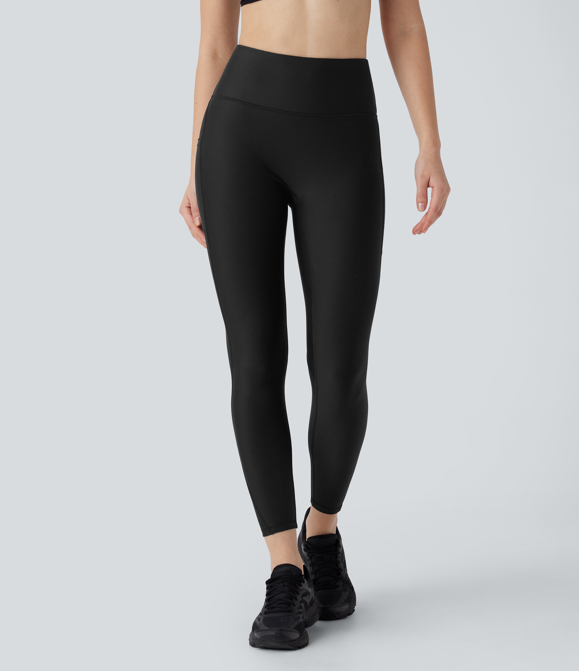 Halara High Waisted Side Pocket Sheen Workout Leggings  - Black - M(7/8) gym leggings leggings with pockets leggings with butt lift 