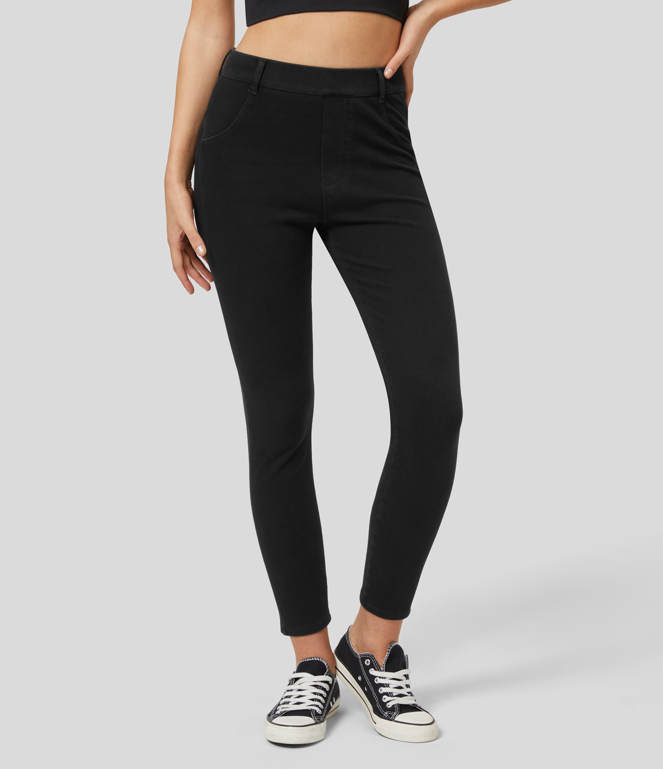 

Halara HalaraMagicв„ў High Waisted Back Side Pocket Stretchy Knit Casual Skinny Jeans - Black