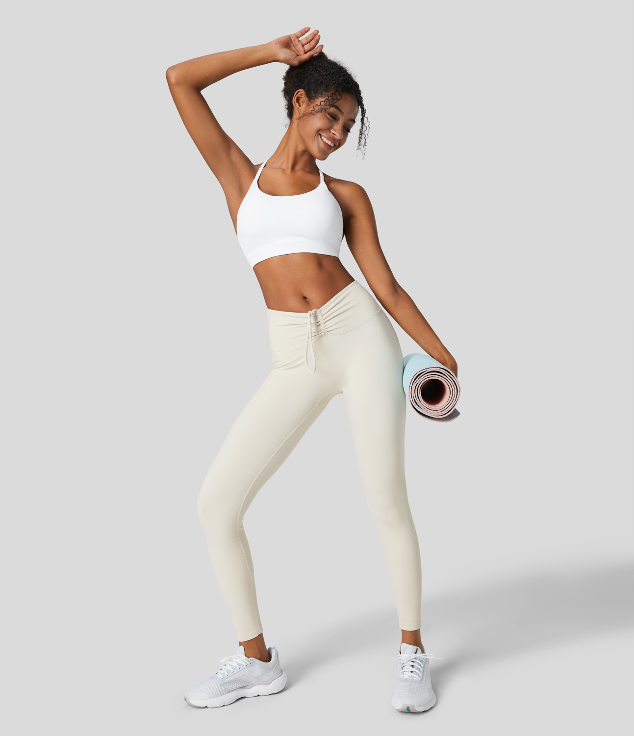 Halara Mid Rise Drawstring Ruched 7/8 Yoga Leggings  - Arctic Wolf - XS 