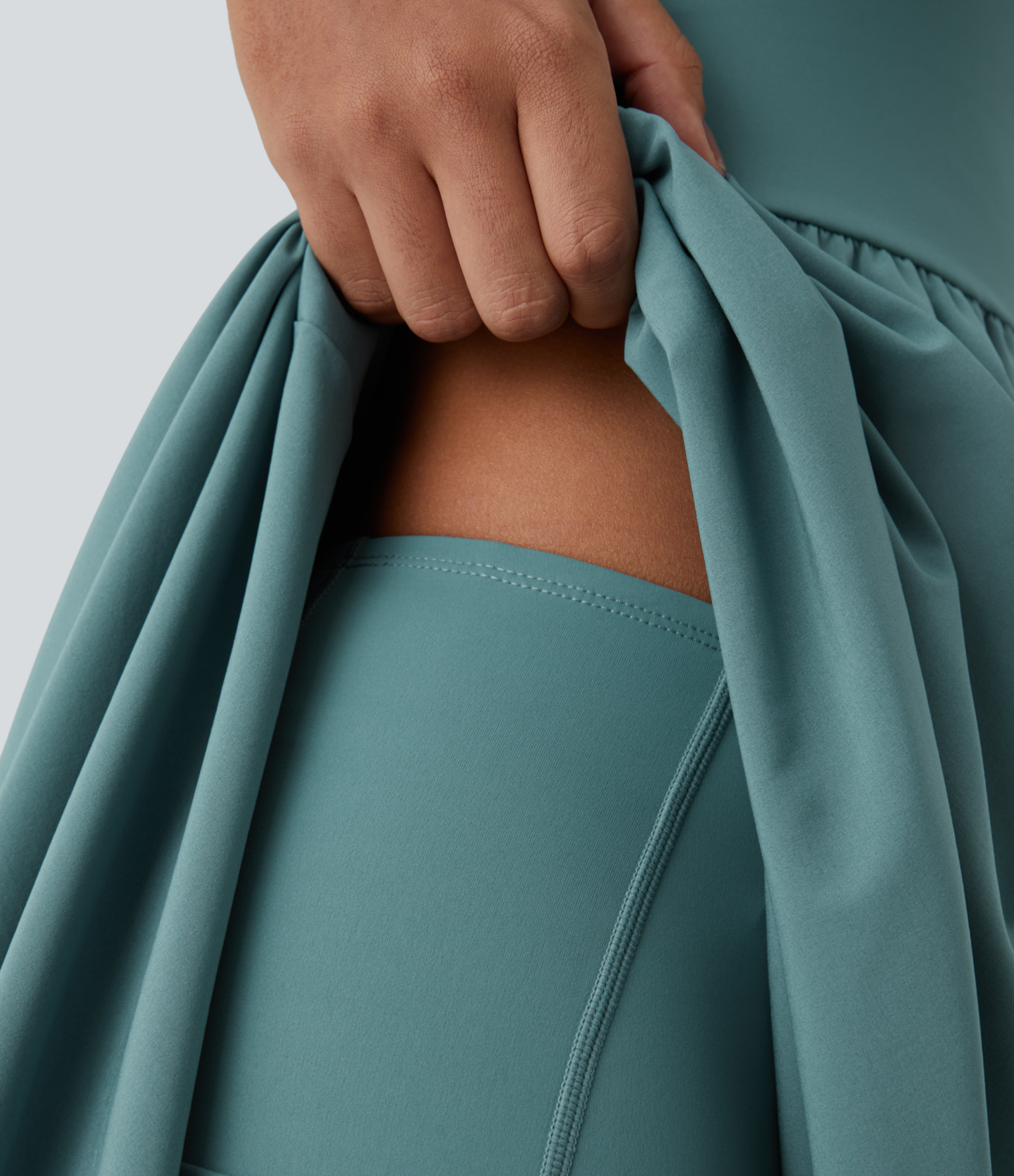 Halara Breezefulв„ў Backless Asymmetric Crossover Hem 2-Piece Side Pocket Flowy Midi Quick Dry Casual Dress Casual Dress - Mineral Blue - XL 