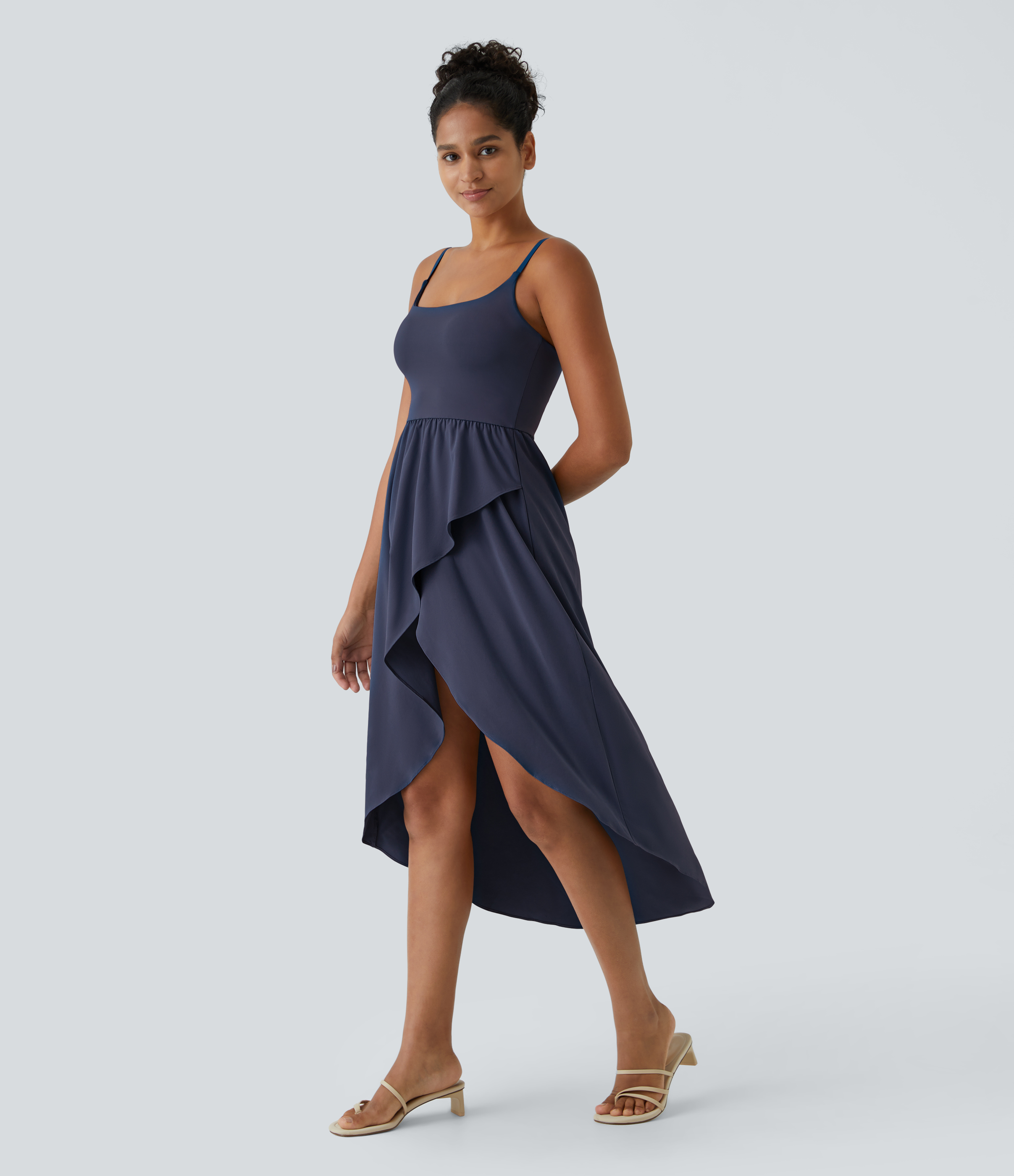 Halara Breezefulв„ў Backless High Low 2-Piece Side Pocket Flowy Midi Quick Dry Casual Dress Casual Dress - Peacoat - L slip dress beach dress 