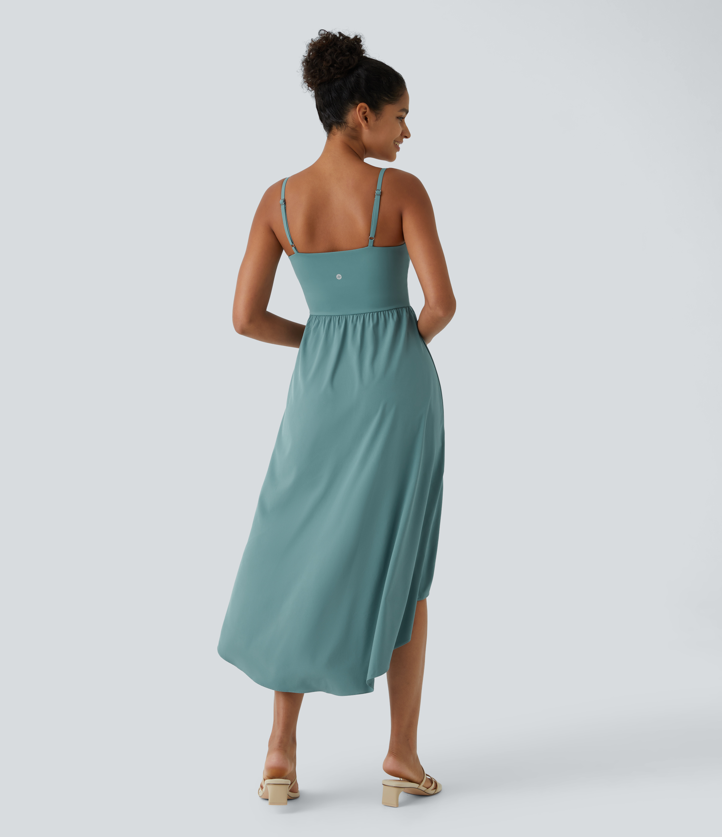 Halara Breezefulв„ў Backless Asymmetric Crossover Hem 2-Piece Side Pocket Flowy Midi Quick Dry Casual Dress Casual Dress - Mineral Blue - XL 