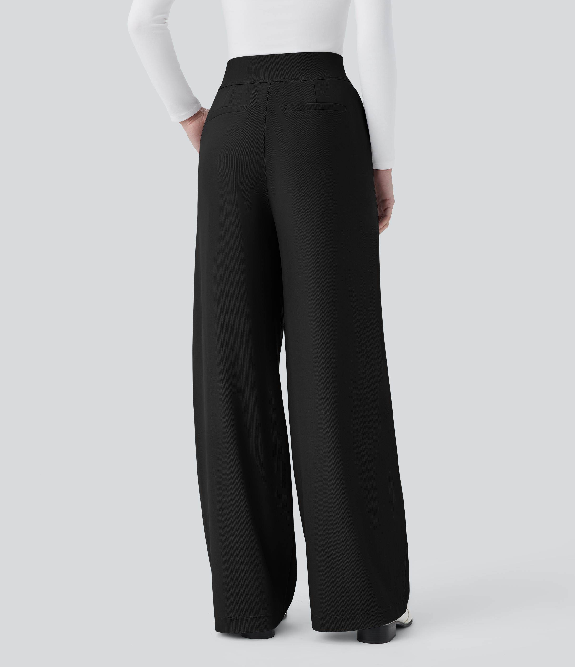 Halara Halara Flexв„ў High Waisted Decorative Button Side Pocket Straight Leg Micro Waffle Work Pants  - Black - M(regular) sweatpants 