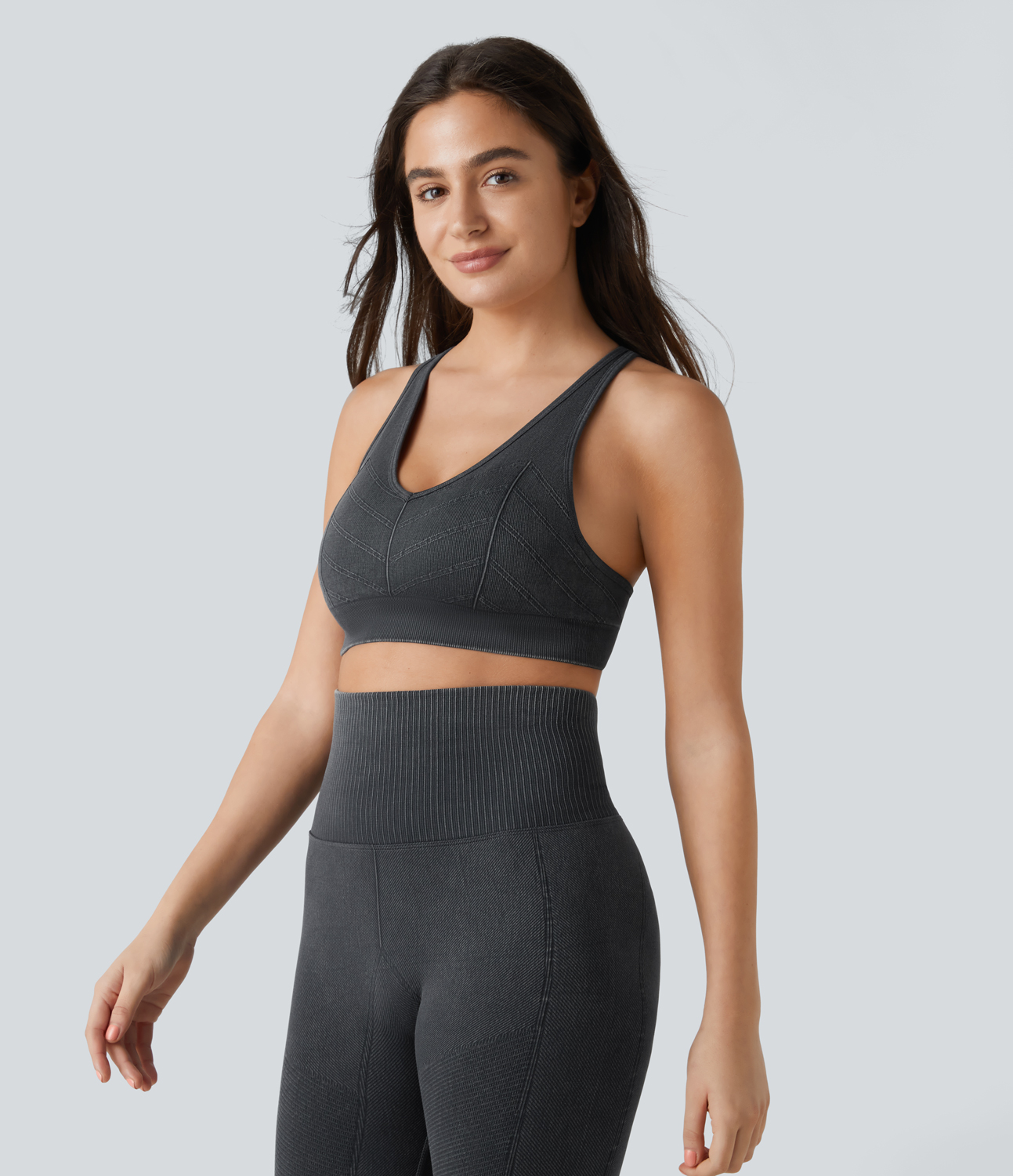 Halara Seamless Flow Low Support Crisscross Backless Washed Yoga Sports Bra  - Black - S push up bra strapless bra backless bra sticky bra 