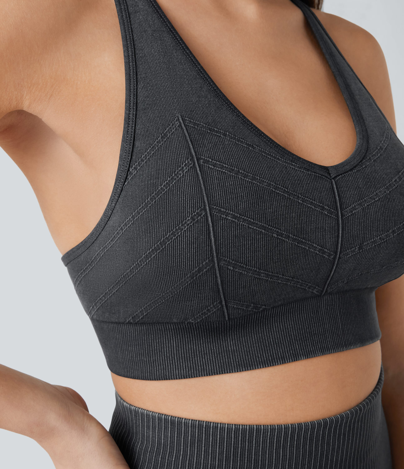 Halara Seamless Flow Low Support Crisscross Backless Washed Yoga Sports Bra  - Black - S push up bra strapless bra backless bra sticky bra 