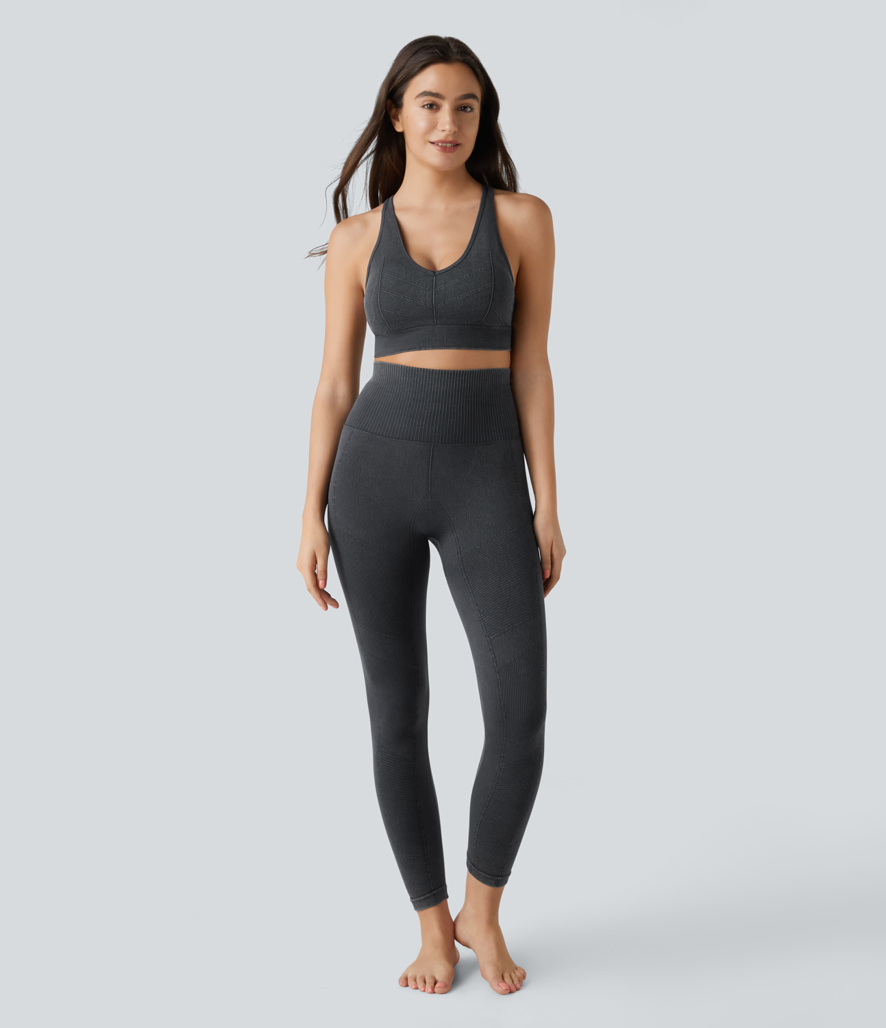 Halara Seamless Flow Low Support Crisscross Backless Washed Yoga Sports Bra  - Black - S push up bra strapless bra backless bra sticky bra 