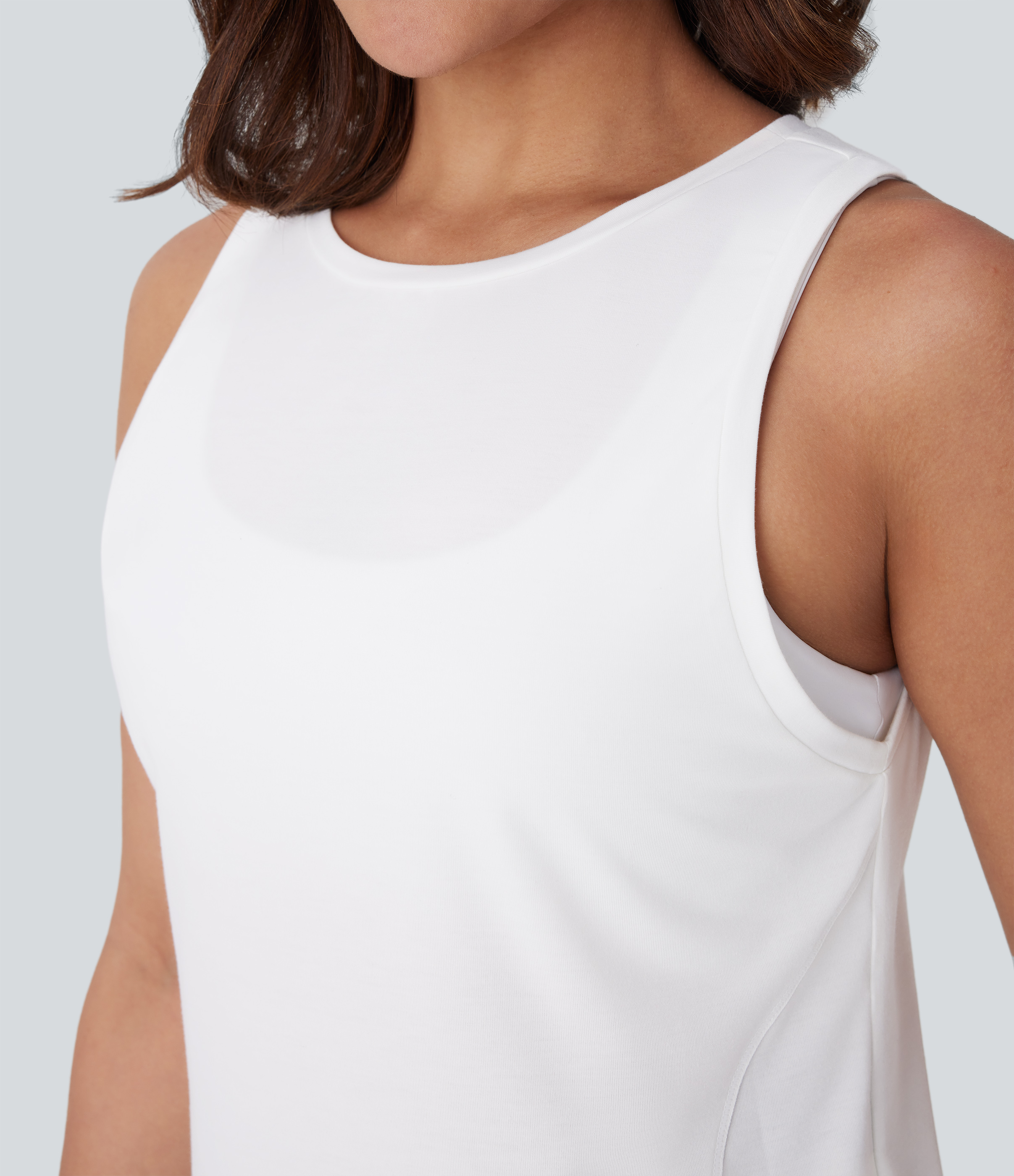 Halara Front and Back Wearable V Shaped Hem Quick Dry Workout Tank Top Tank Top - White - M golf tops halter top tunic tops sleeveless tops 