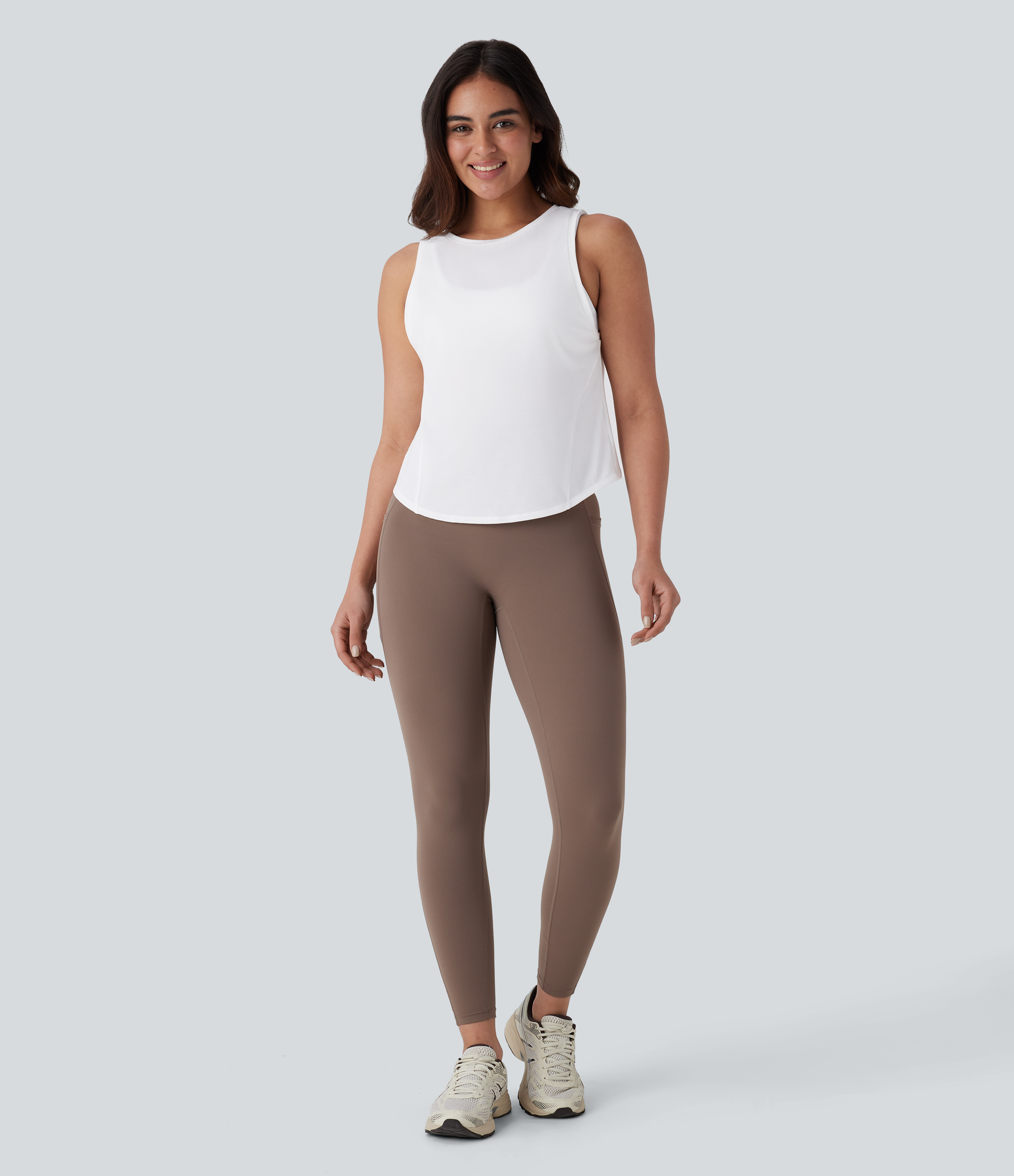 Halara Front and Back Wearable V Shaped Hem Quick Dry Workout Tank Top Tank Top - White - M golf tops halter top tunic tops sleeveless tops 
