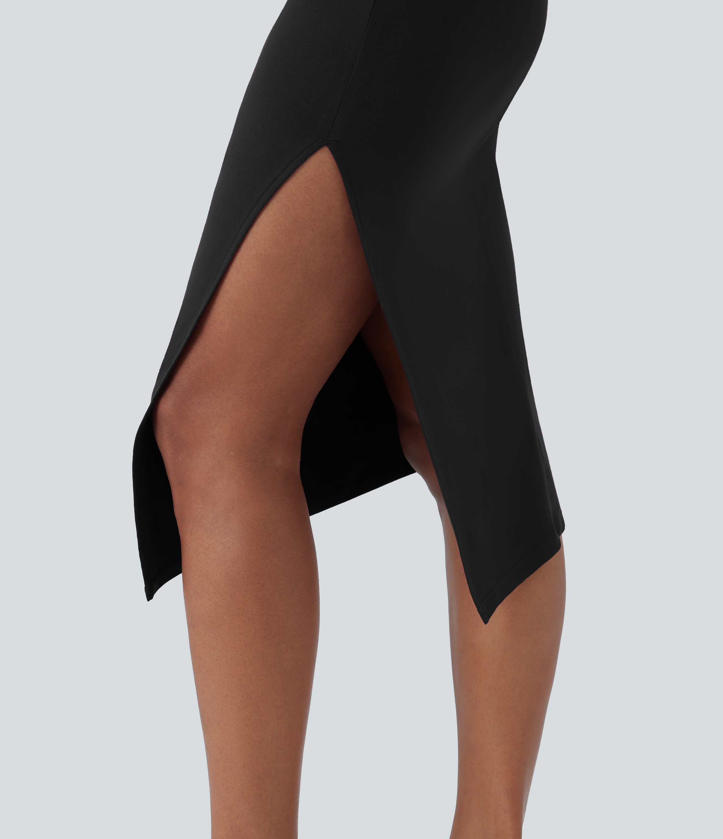 Halara Cowl Neck Cap Sleeve Ruched Split Midi Casual Dress Casual Dress - Black - XS slip dress beach dress ruched dress halter dress 