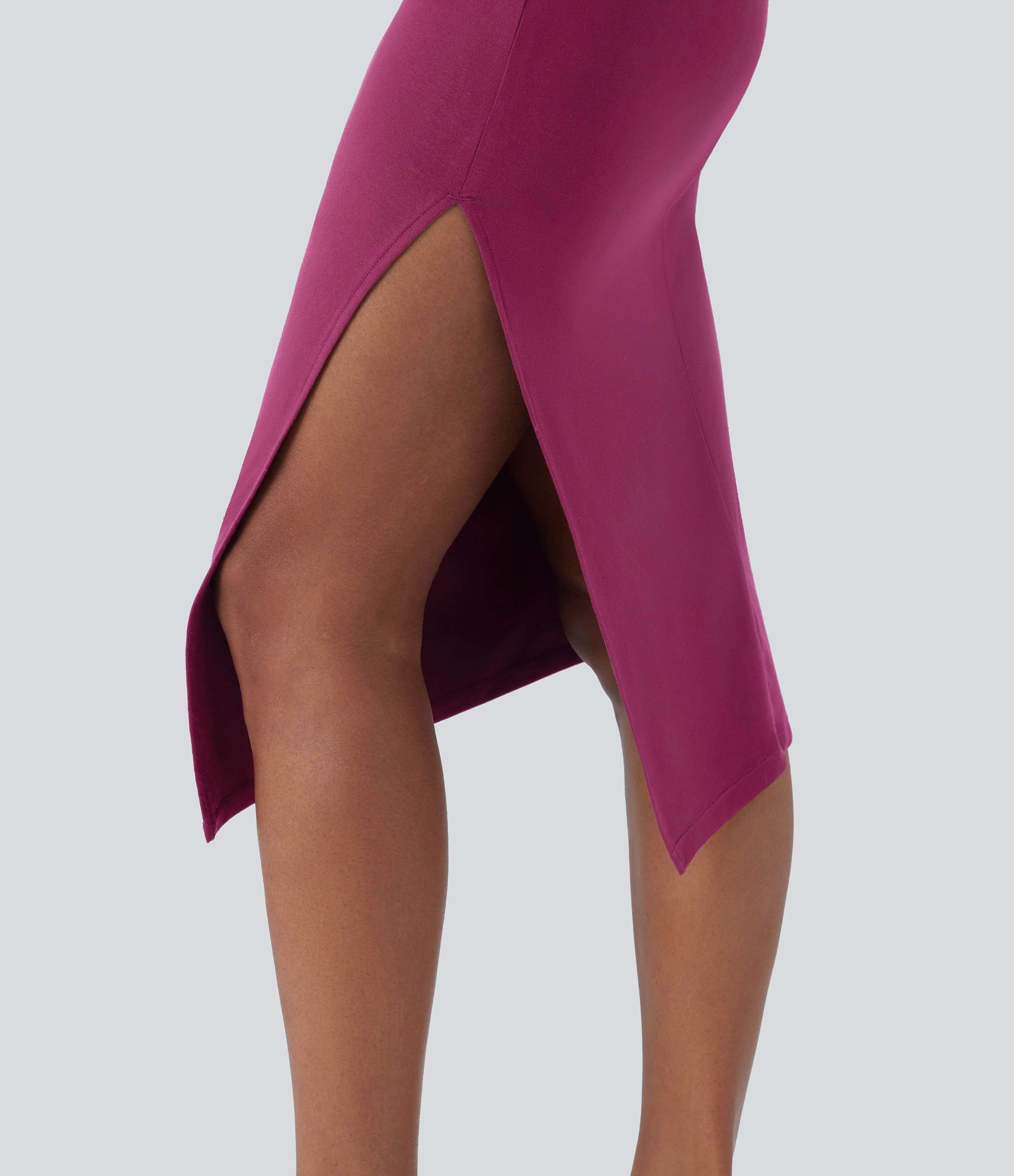 Halara Cowl Neck Cap Sleeve Ruched Split Midi Casual Dress Casual Dress - Red Violet - M slip dress beach dress ruched dress halter dress 
