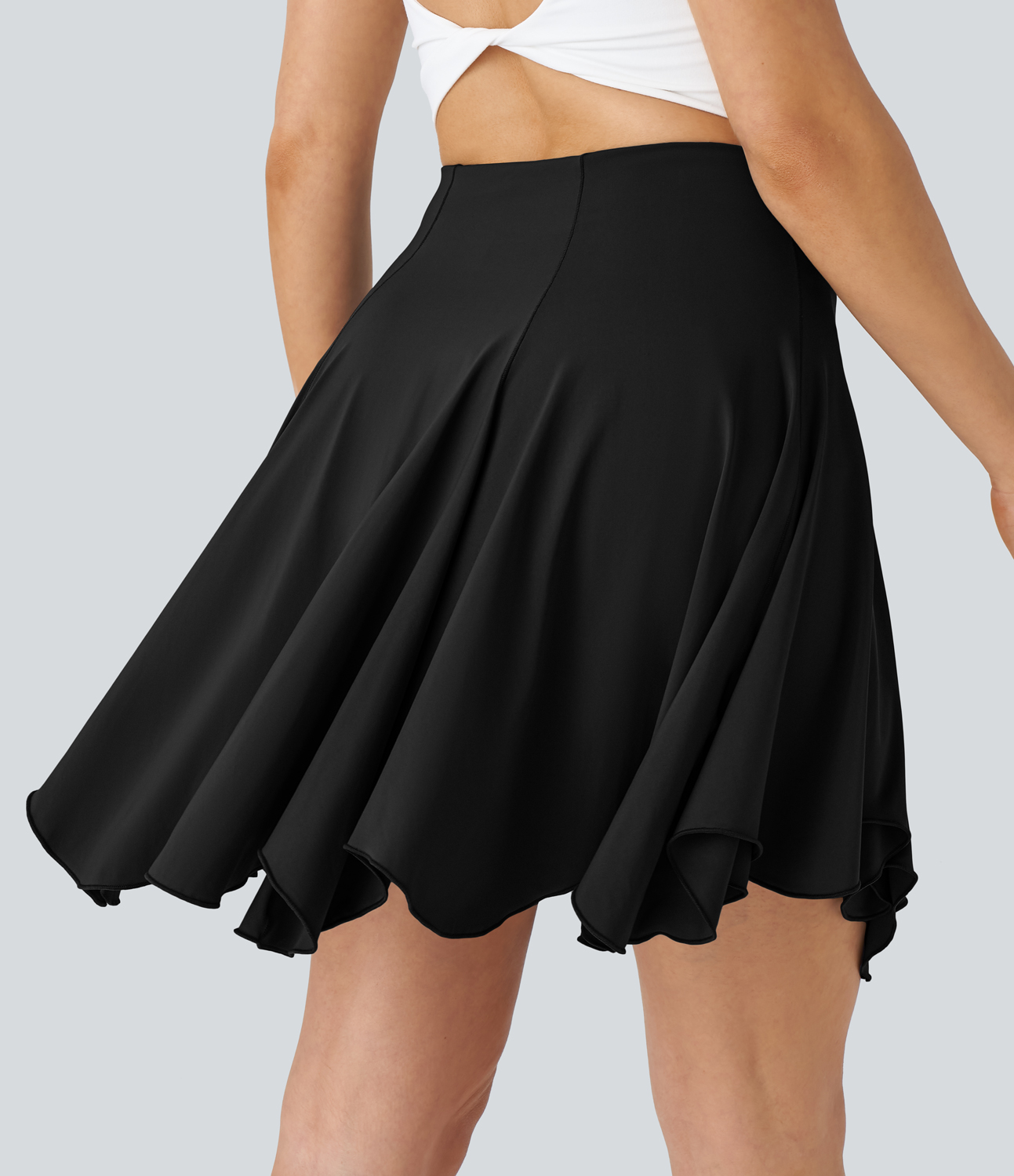 Halara Super High Waisted 2-in-1 Side Pocket Flowy Asymmetric Flare Hem Mini Dance Skirt  - Tap Shoe - L(regular) midi skirt a line skirt 