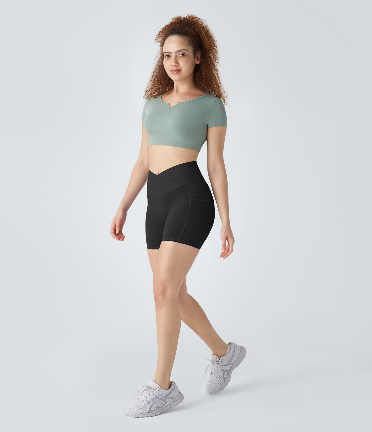 Halara UltraSculpt High Waisted Ribbed Crossover Side Pocket Workout Biker Shorts 5`` Gym Short - Black - XL booty shorts compression shorts 