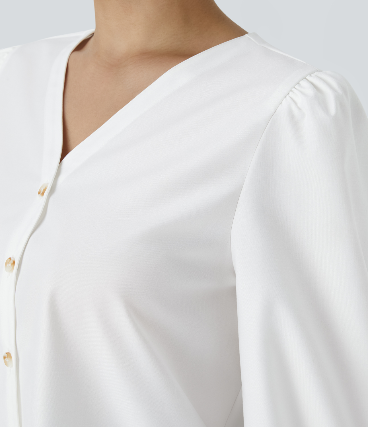 Halara V Neck Button Long Sleeve Work Blouse  - White - S 