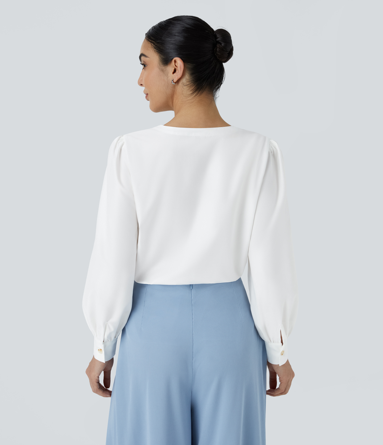 Halara V Neck Button Long Sleeve Work Blouse  - White - S 