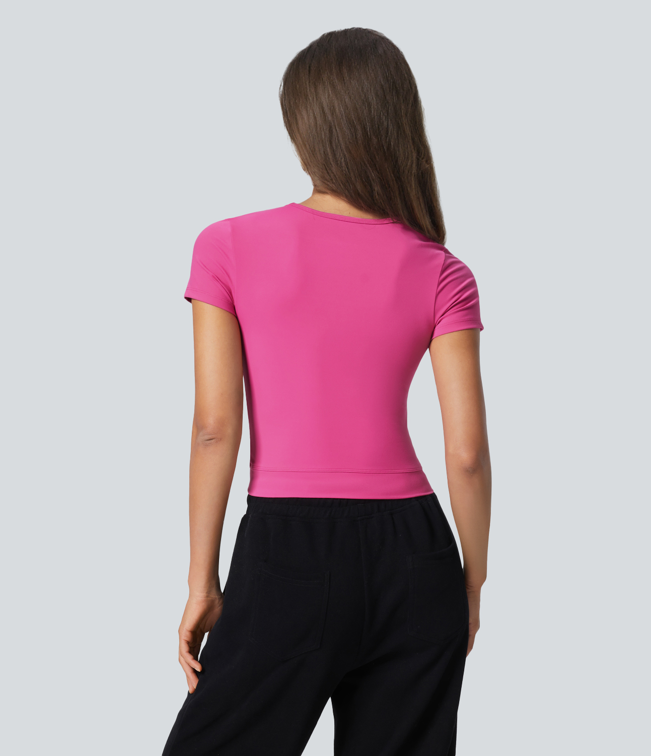 Halara Softlyzeroв„ў Plush Crossover Hem Cropped Yoga Sports Top  - Fuchsia Purple - XL(Long) 