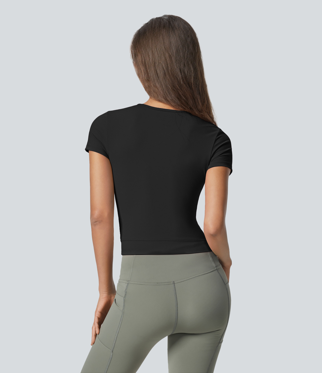 Halara Softlyzeroв„ў Plush Crossover Hem Cropped Yoga Sports Top  - Black - S(Long) 