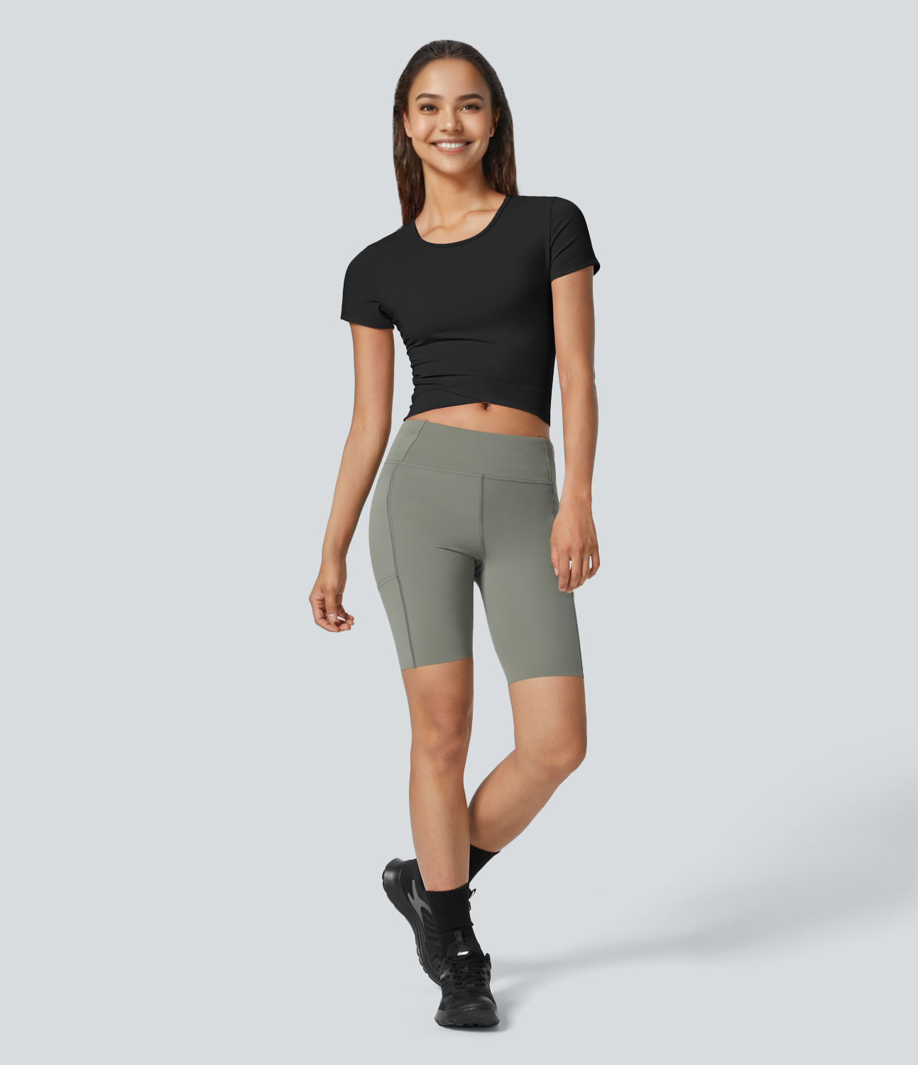 Halara Softlyzeroв„ў Plush Crossover Hem Cropped Yoga Sports Top  - Black - S(Long) 