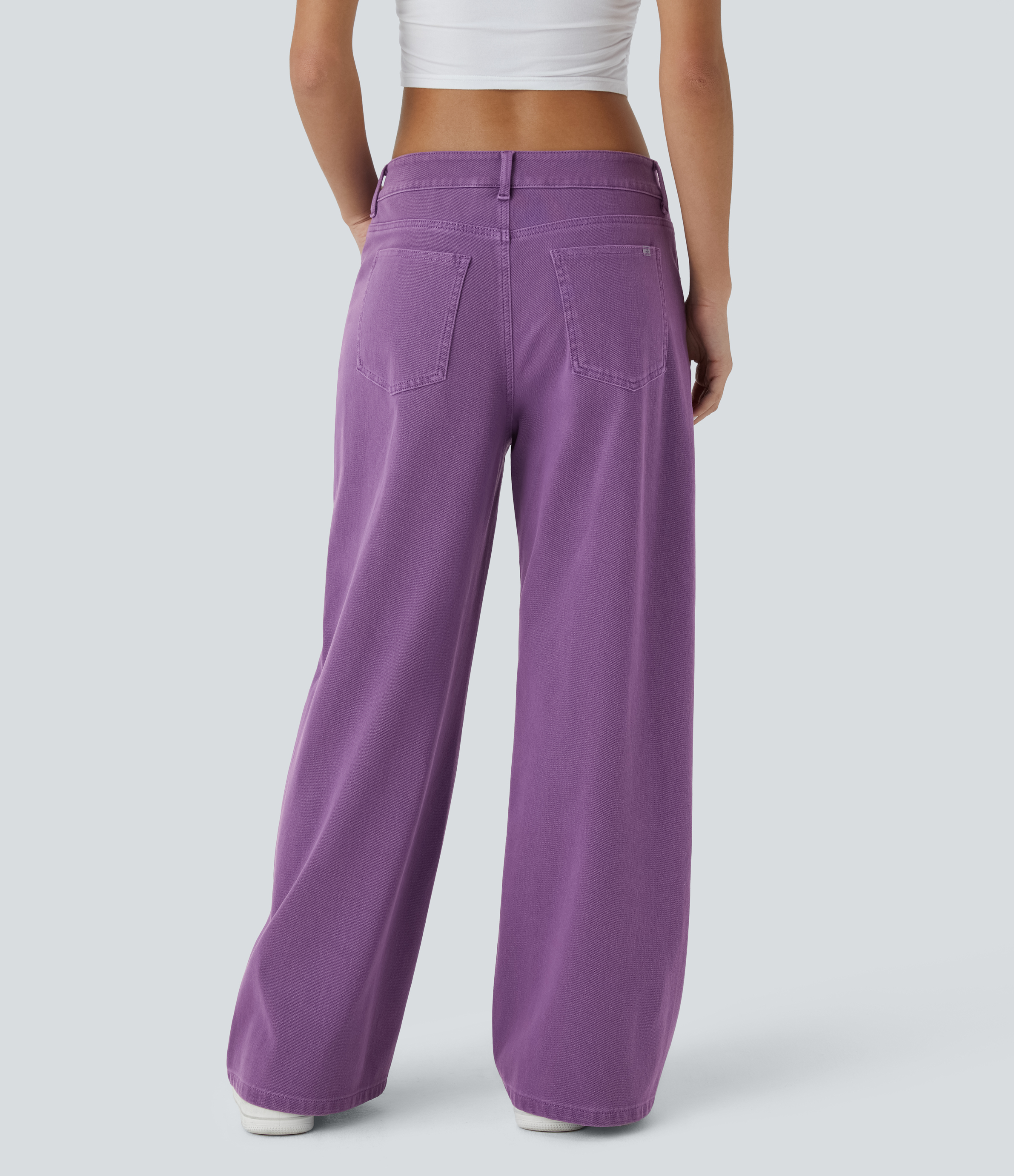 Violet Denim Jeans Baggy Halara Flex™ Denim tiro bajo botón cremallera pierna ancha colorido elástico múltiple bolsillo / 2