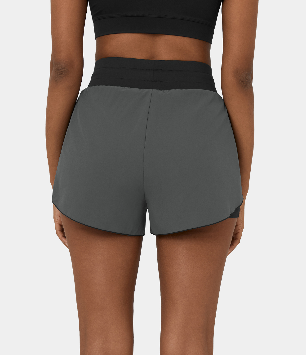 Halara High Waisted Drawstring 2-in-1 Side Pocket Color Block Casual Shorts 3`` Gym Short - Iron Gate - M booty shorts compression shorts 