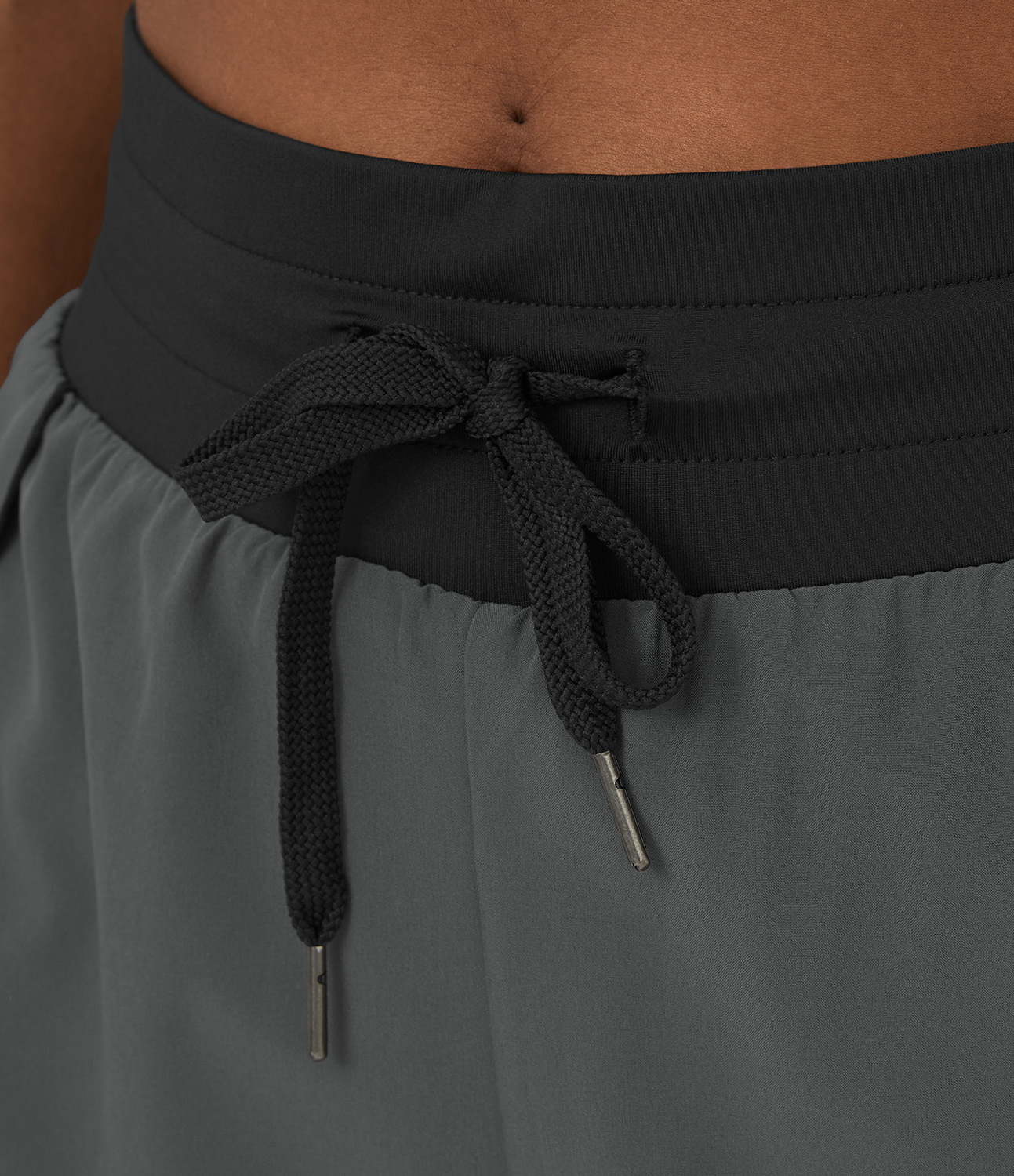 Halara High Waisted Drawstring 2-in-1 Side Pocket Color Block Casual Shorts 3`` Gym Short - Iron Gate - M booty shorts compression shorts 