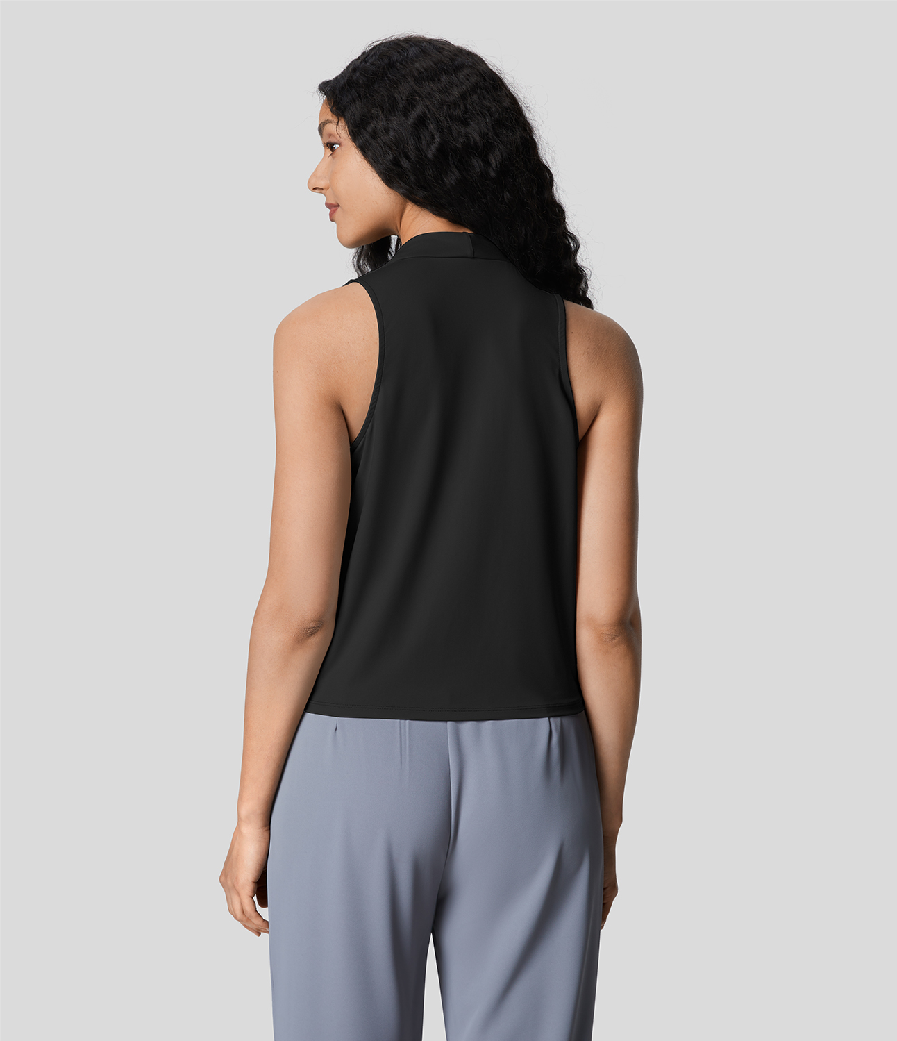 Halara Crossover V Neck Plicated Sleeveless Cool Touch Work Tank Top Tank Top - Black - XS golf tops halter top tunic tops sleeveless tops 
