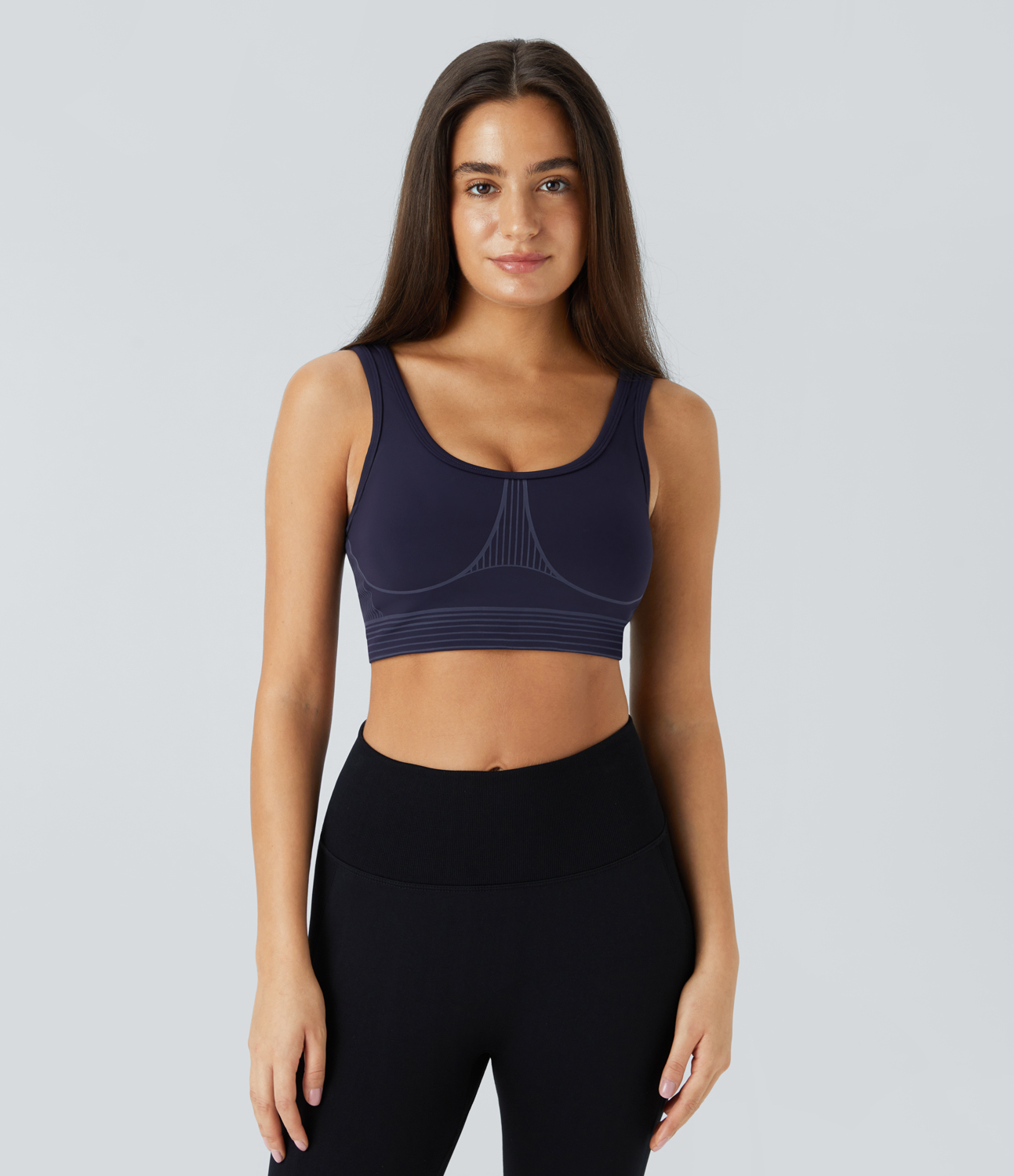 Halara SpeedWaveв„ў Medium Support U Neck Backless Striped Quick Dry Workout Sports Bra  - Inkling - L push up bra strapless bra backless bra 