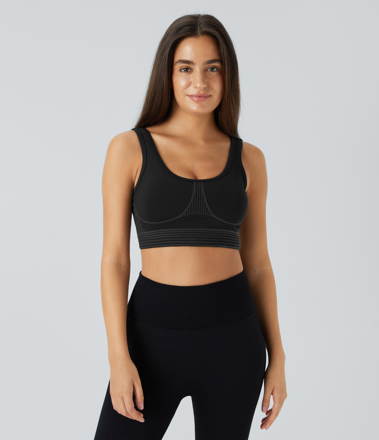 Halara SpeedWaveв„ў Medium Support U Neck Backless Striped Quick Dry Workout Sports Bra  - Black - XL push up bra strapless bra backless bra 