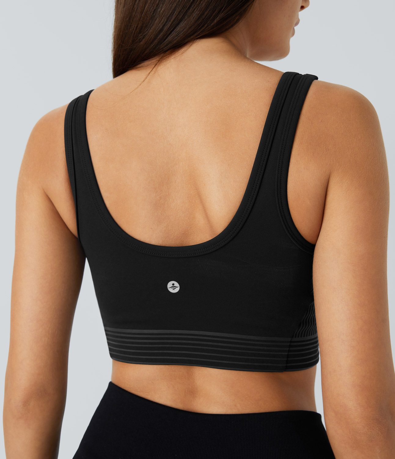 Halara SpeedWaveв„ў Medium Support U Neck Backless Striped Quick Dry Workout Sports Bra  - Black - XL push up bra strapless bra backless bra 