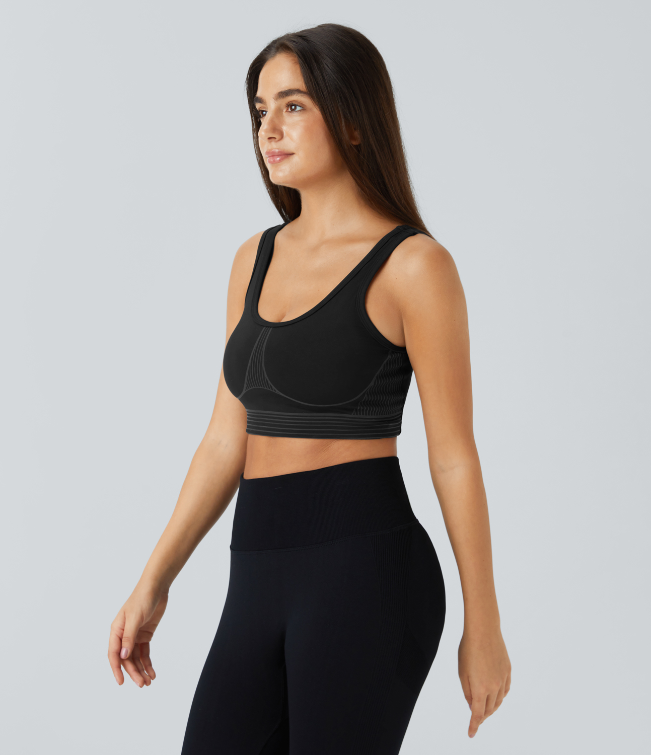 Halara SpeedWaveв„ў Medium Support U Neck Backless Striped Quick Dry Workout Sports Bra  - Black - XL push up bra strapless bra backless bra 