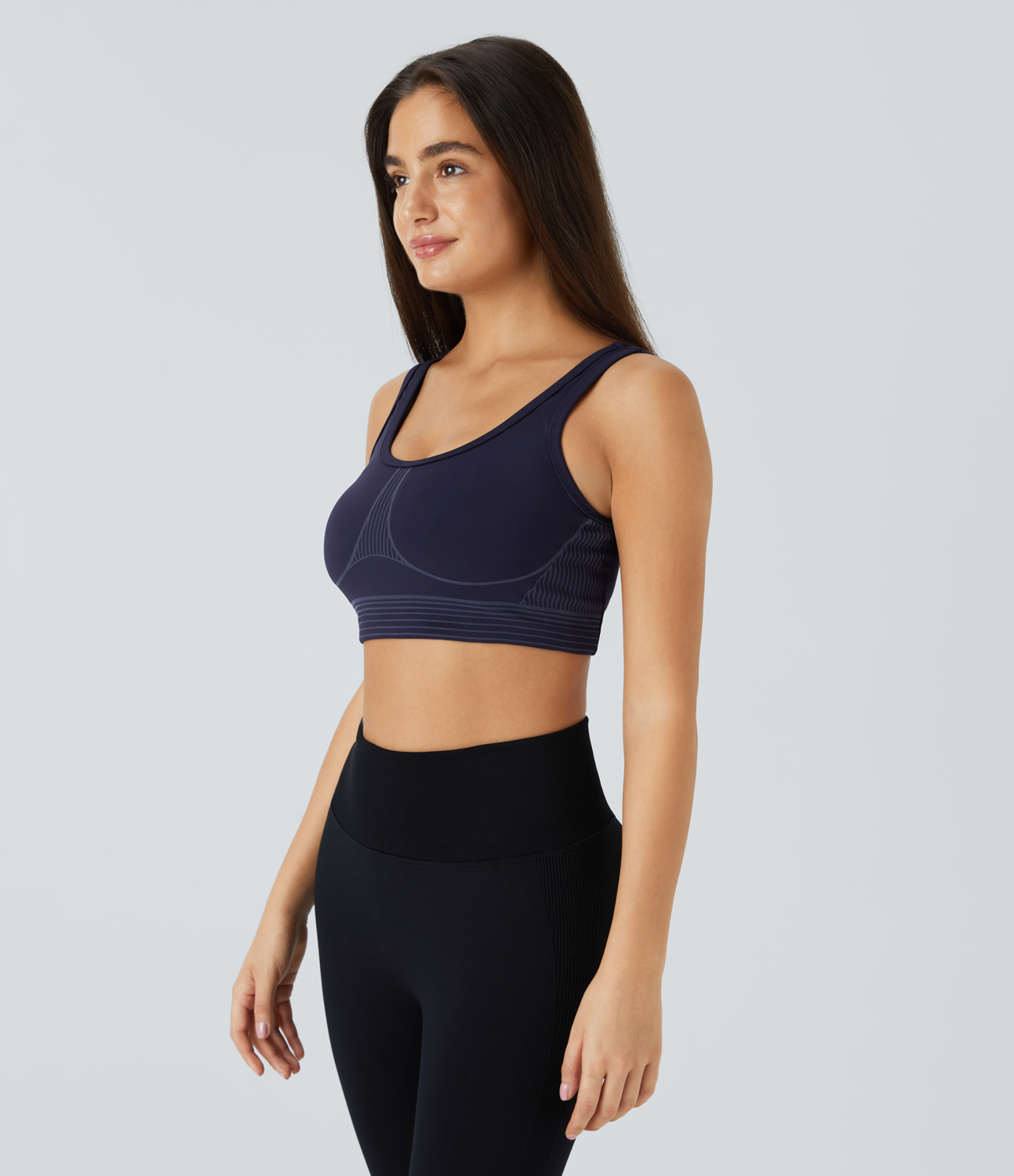 Halara SpeedWaveв„ў Medium Support U Neck Backless Striped Quick Dry Workout Sports Bra  - Inkling - L push up bra strapless bra backless bra 