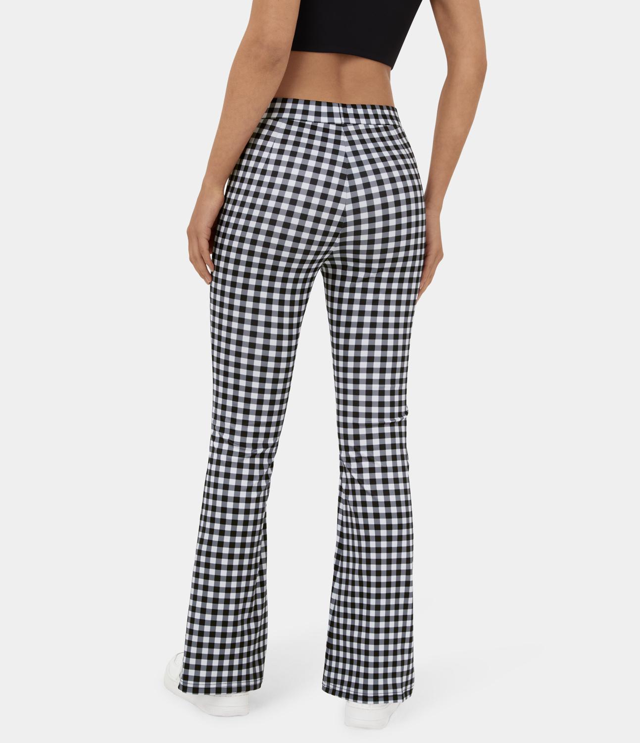 Halara High Waisted Plaid Flare Casual Pants  - White Black Plaid - M sweatpants jogger pants stacked sweatpants cargo joggers 