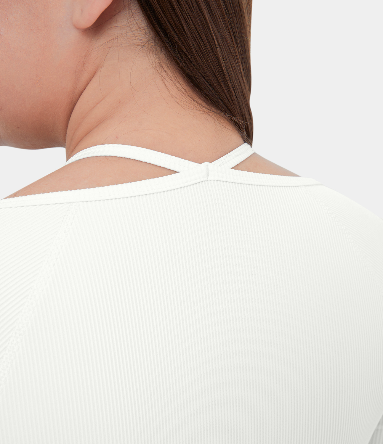 Halara Ribbed Halter Strap Thumb Hole Plus Size Cropped Yoga Sports Top  - White - 2X 