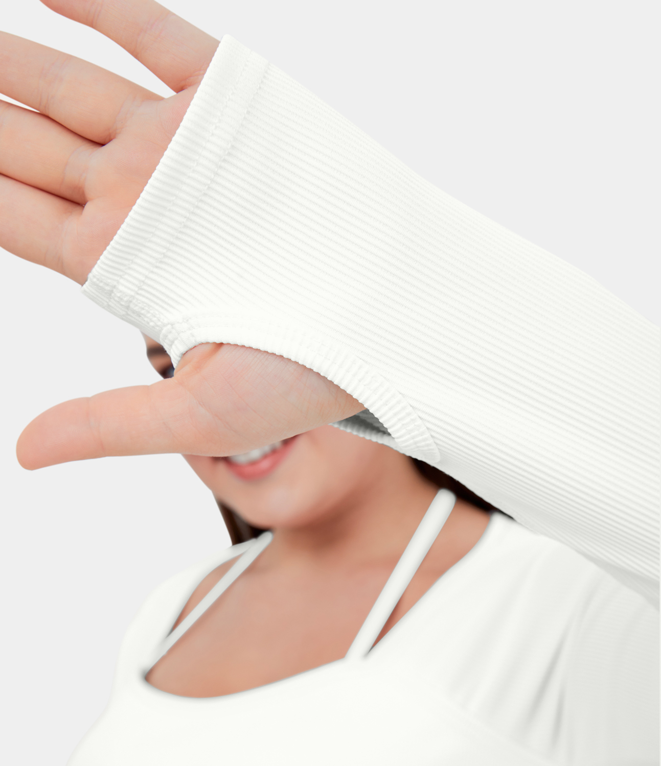 Halara Ribbed Halter Strap Thumb Hole Plus Size Cropped Yoga Sports Top  - White - 2X 