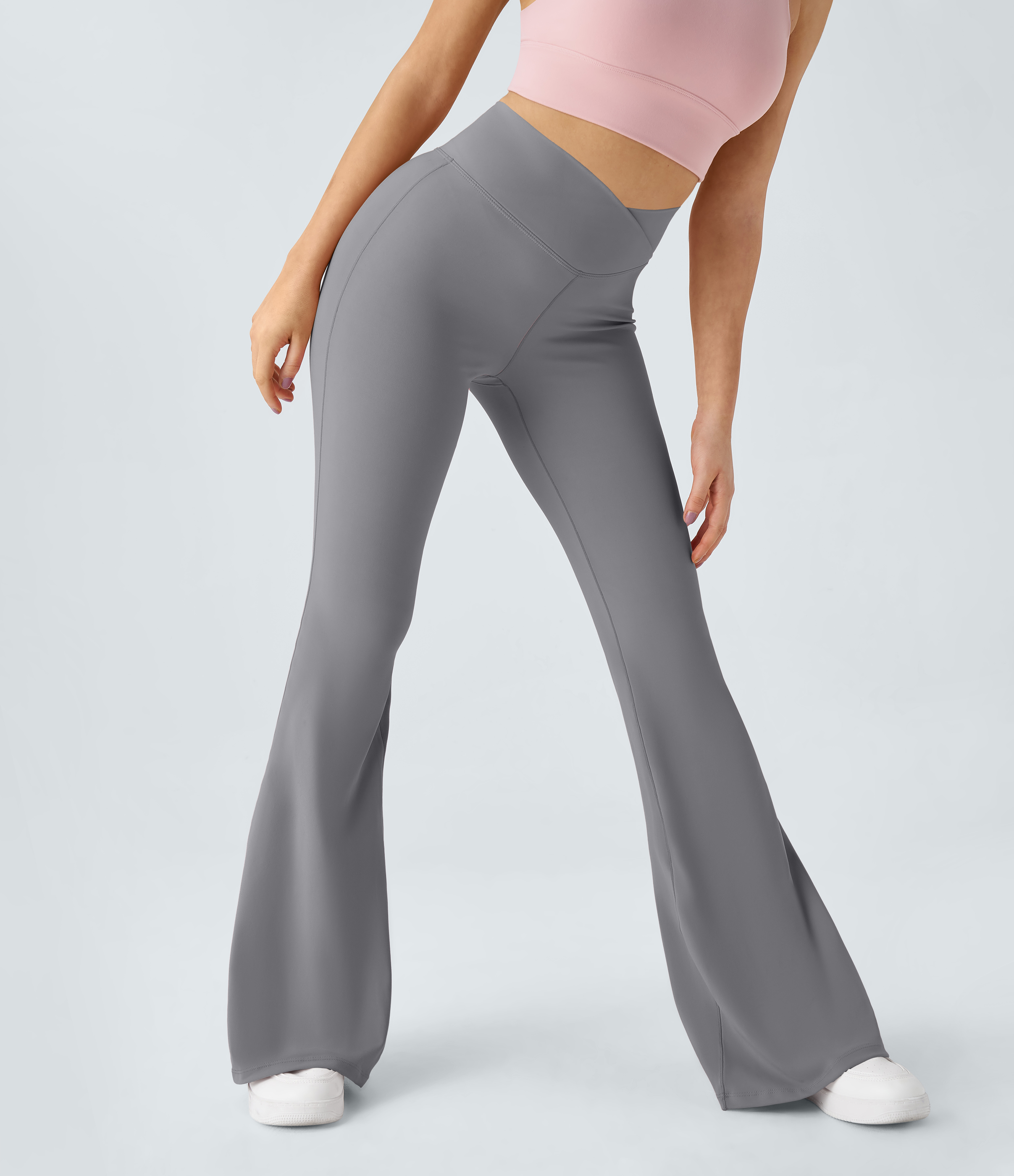 Halara Crossover High Waisted Back Pocket Super Flare Leggings  - Wet Weather - XS(petite) gym leggings leggings with pockets 