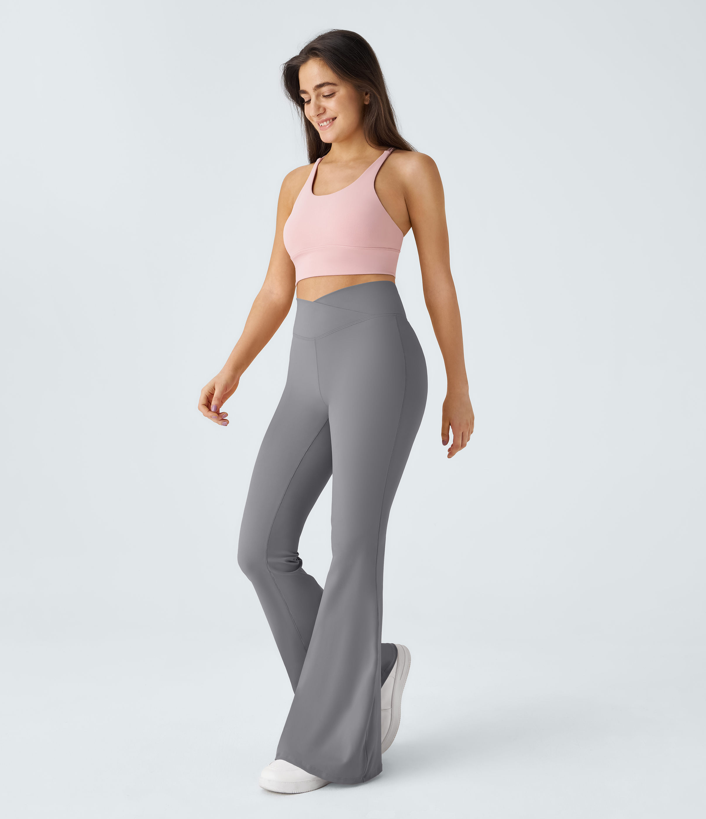 Halara Crossover High Waisted Back Pocket Super Flare Leggings  - Wet Weather - XS(petite) gym leggings leggings with pockets 