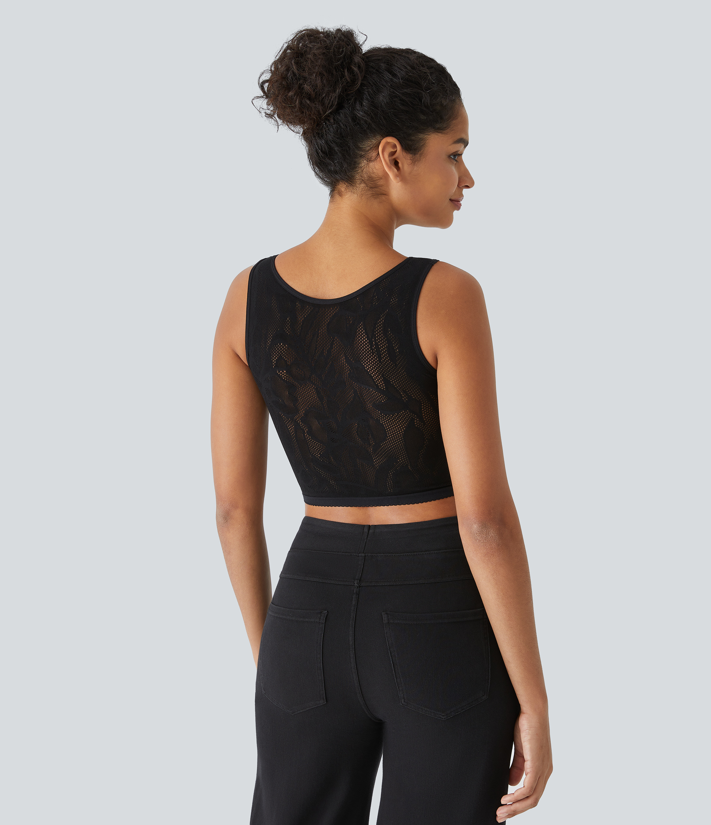 Halara Seamless Flow Cut Out Cropped Casual Tank Top Tank Top - Black - One Size golf tops halter top tunic tops sleeveless tops backless top 