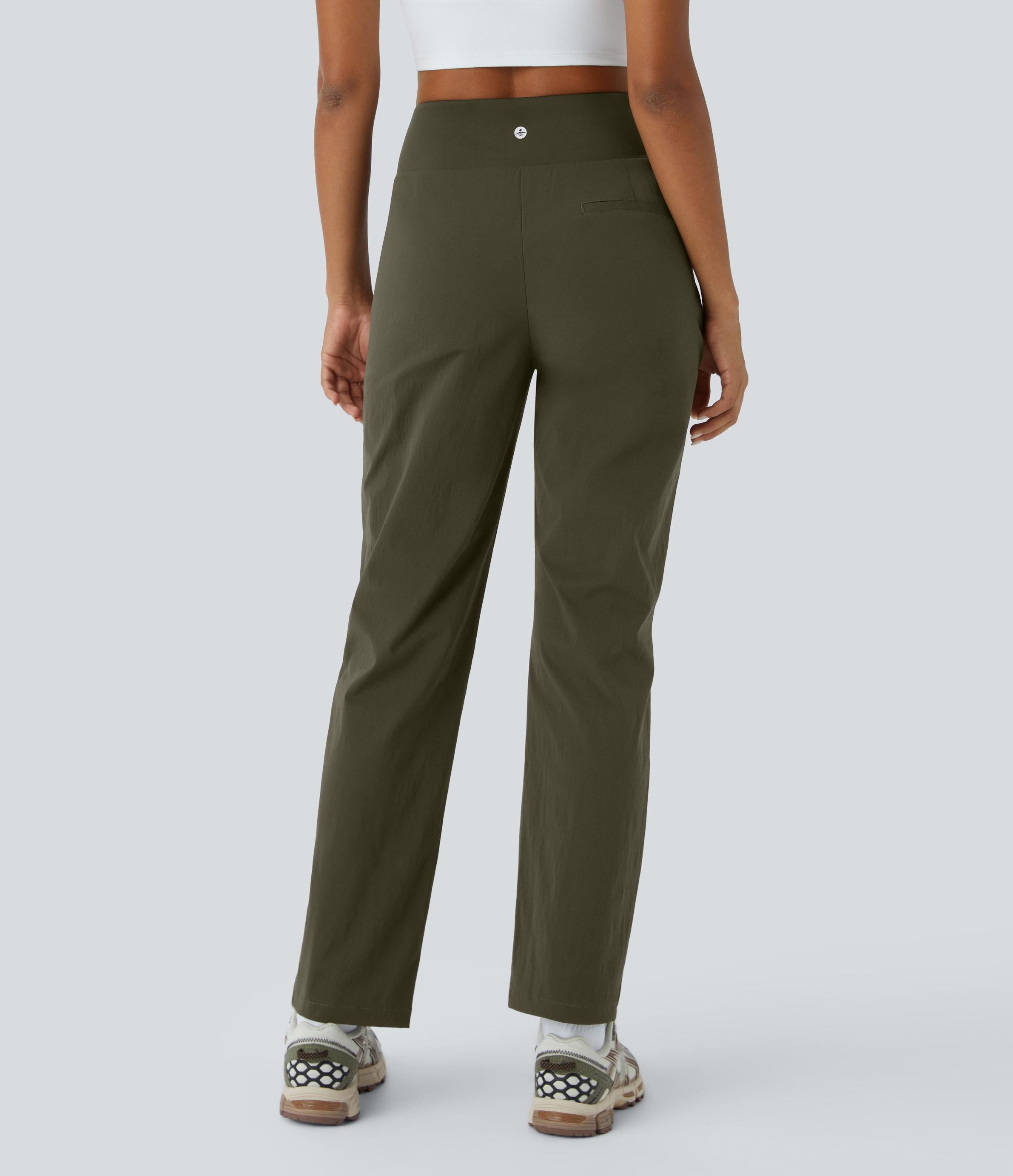 Halara Water Repellent High Waisted Invisible Zipper Side Pocket Ripstop Camping Pants  - Twilight Green - M(regular) 