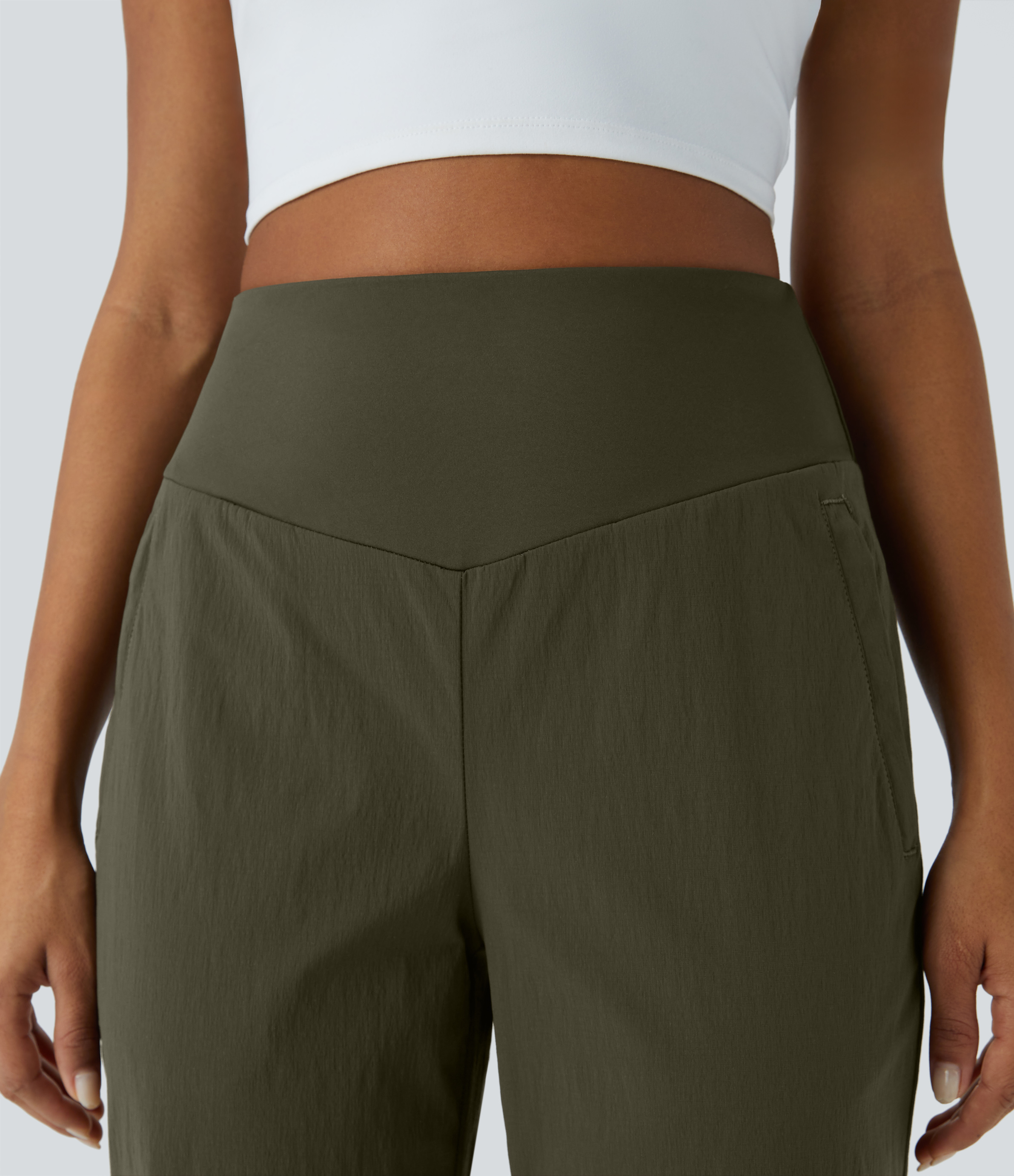 Halara Water Repellent High Waisted Invisible Zipper Side Pocket Ripstop Camping Pants  - Twilight Green - M(regular) 