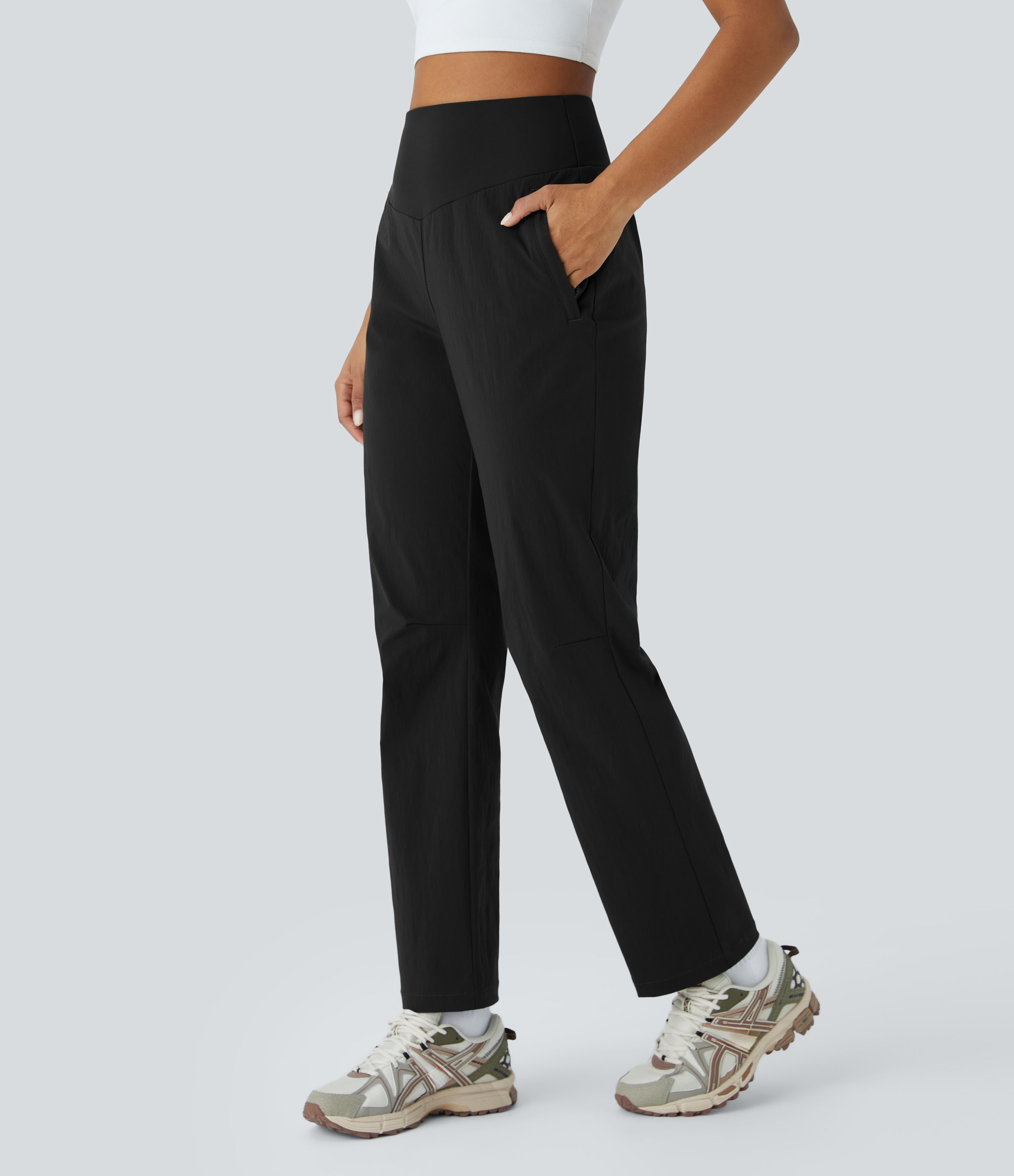 Halara Water Repellent High Waisted Invisible Zipper Side Pocket Ripstop Camping Pants  - Black - S(regular) 