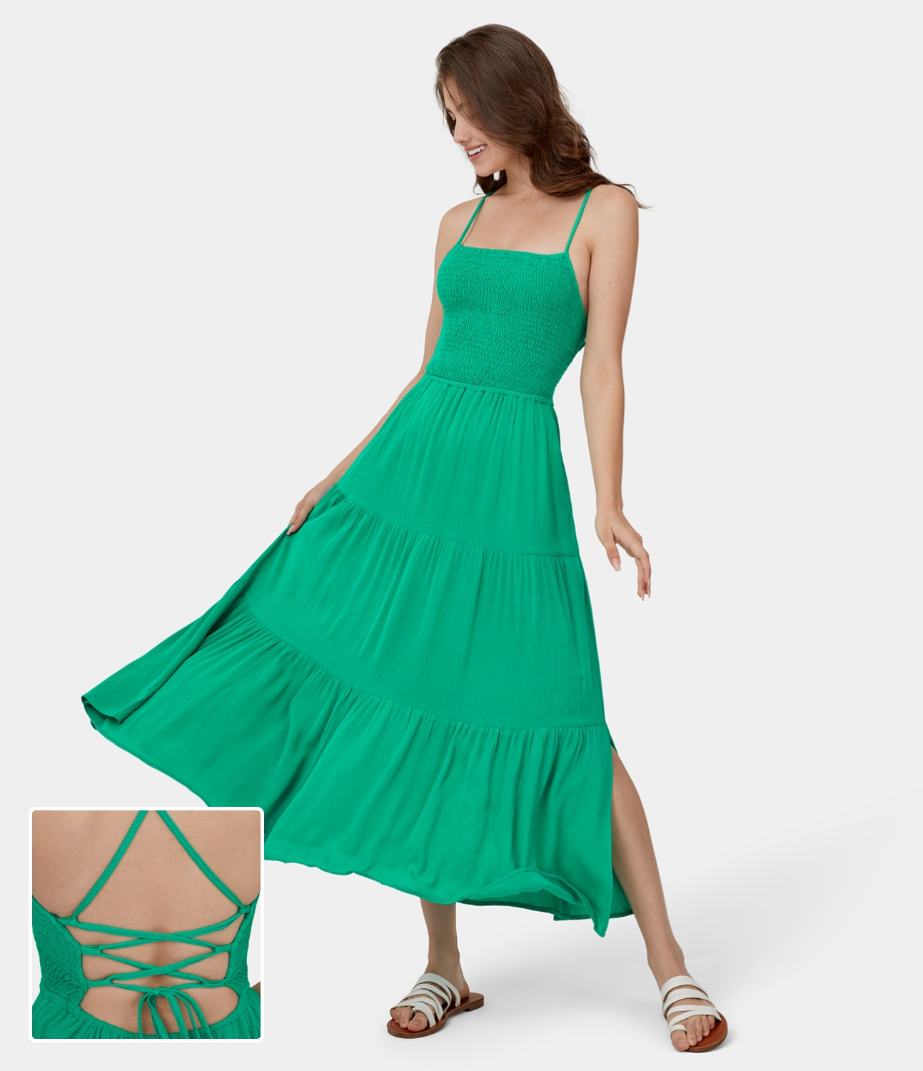 Halara Backless Crisscross Adjustable Strap Shirred Plicated Flowy Maxi Casual Dress Casual Dress - Blarney - S slip dress beach dress 
