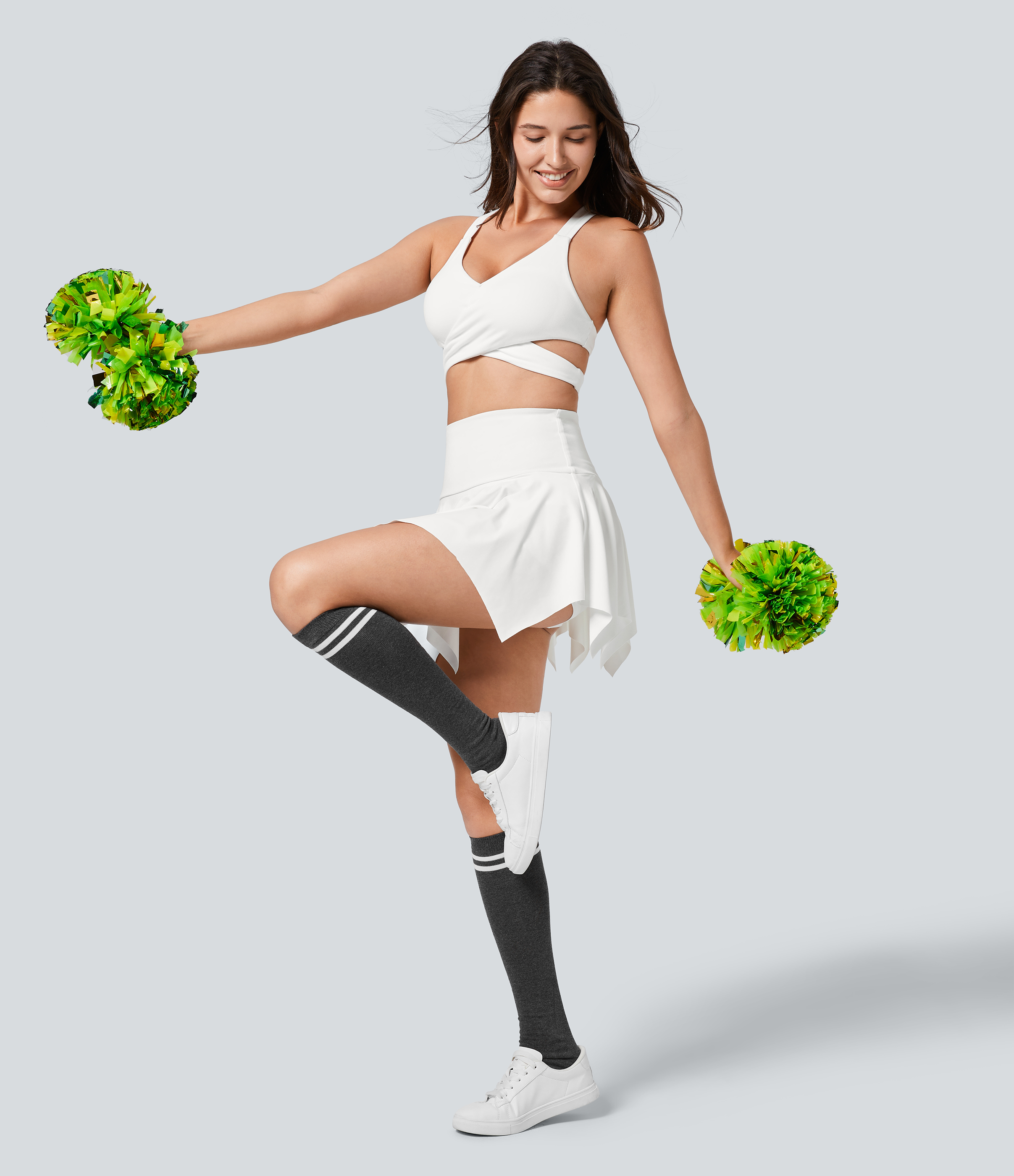 Halara High Waisted 2-in-1 Side Pocket Hanky Hem Micro Mini Dance Skirt  - White - S(regular) midi skirt a line skirt golfing skirt 