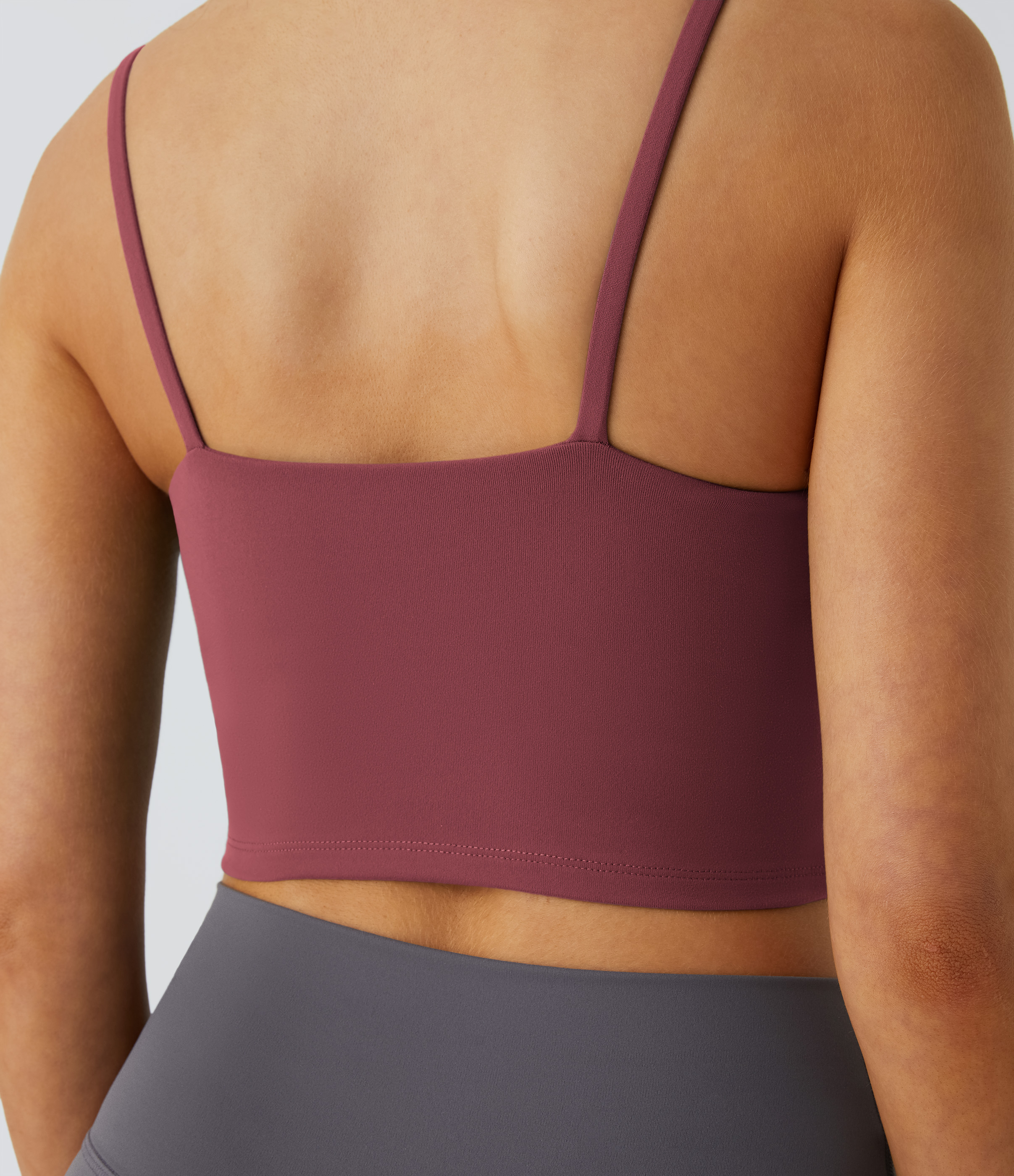 Halara Basic Padded Workout Cropped Tank Top Tank Top - Cordovan - S golf tops halter top tunic tops sleeveless tops backless top 