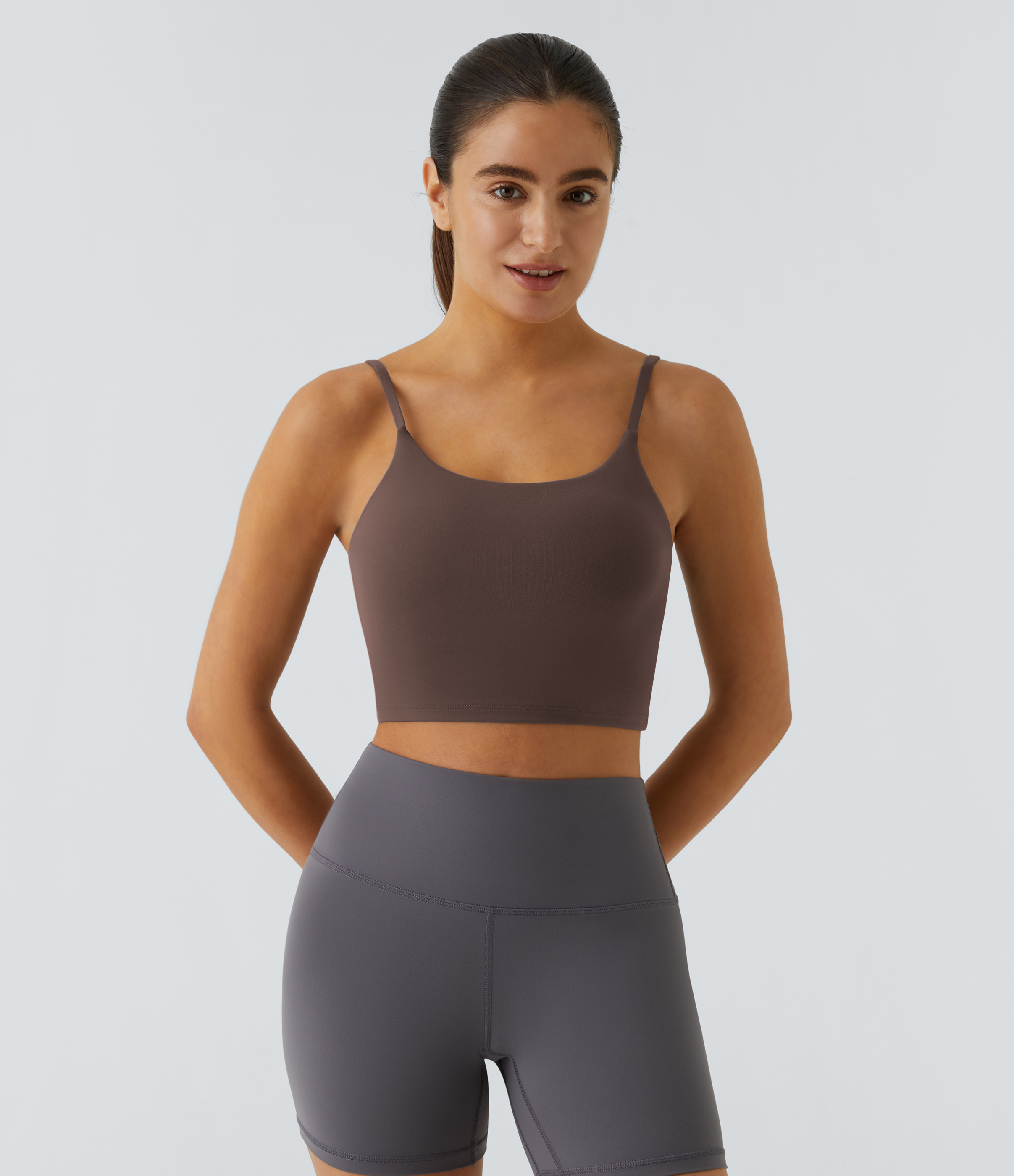 Halara Basic Padded Workout Cropped Tank Top Tank Top - Bracken - M golf tops halter top tunic tops sleeveless tops backless top 