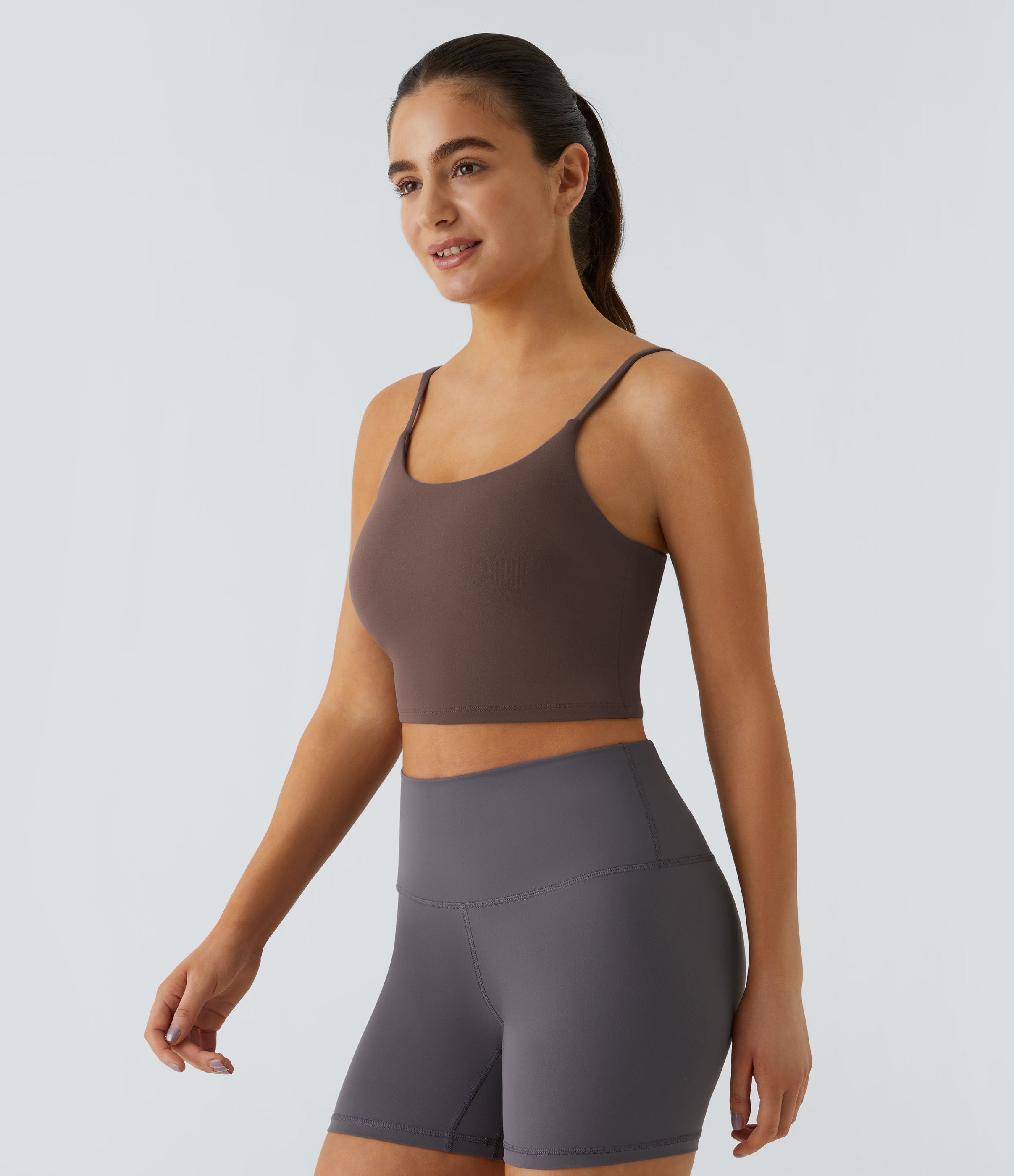 Halara Basic Padded Workout Cropped Tank Top Tank Top - Bracken - M golf tops halter top tunic tops sleeveless tops backless top 
