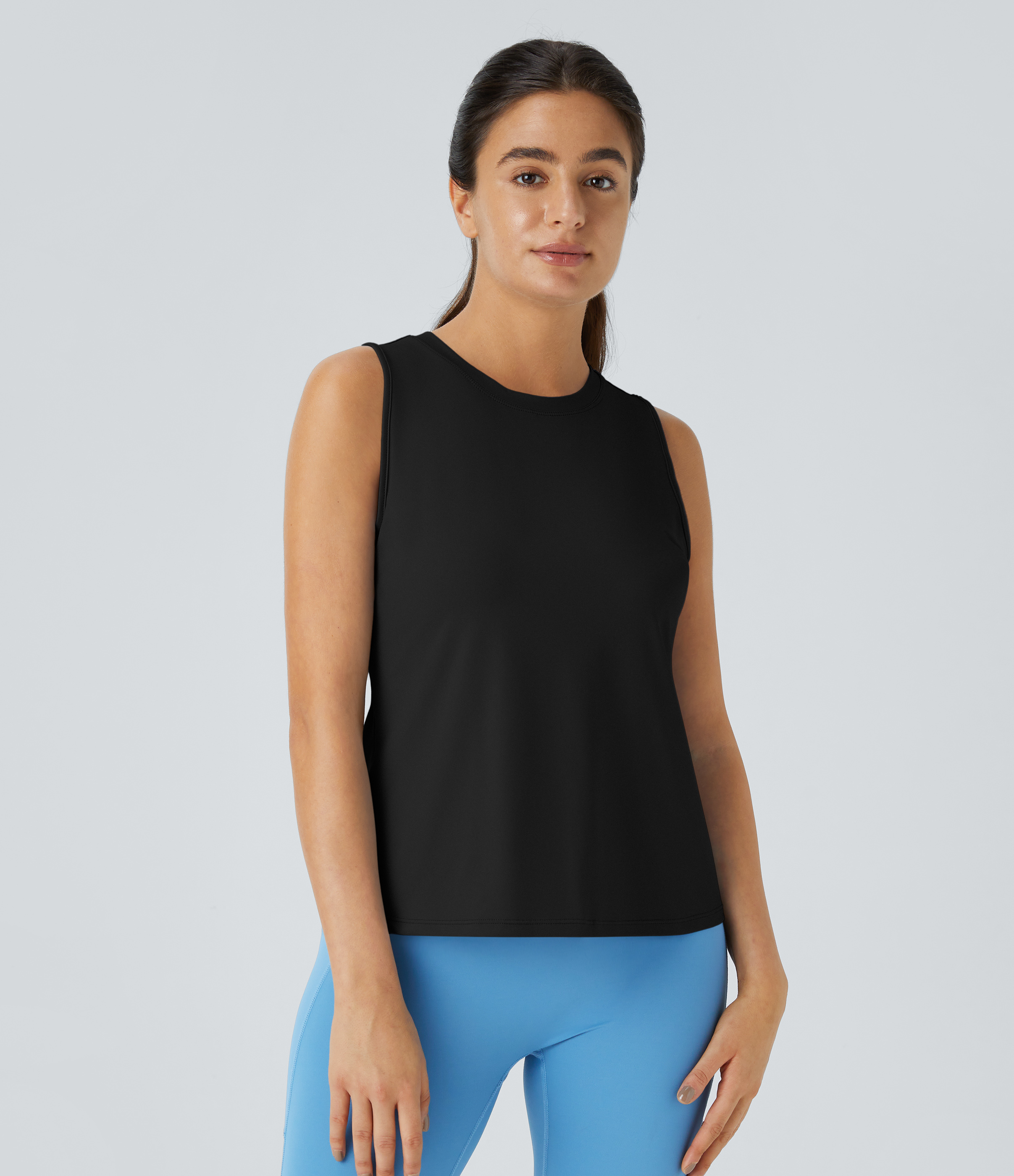 Halara In My Feels Cut Out Crossover Hem Yoga Tank Top Tank Top - Black - L golf tops halter top tunic tops sleeveless tops backless top 