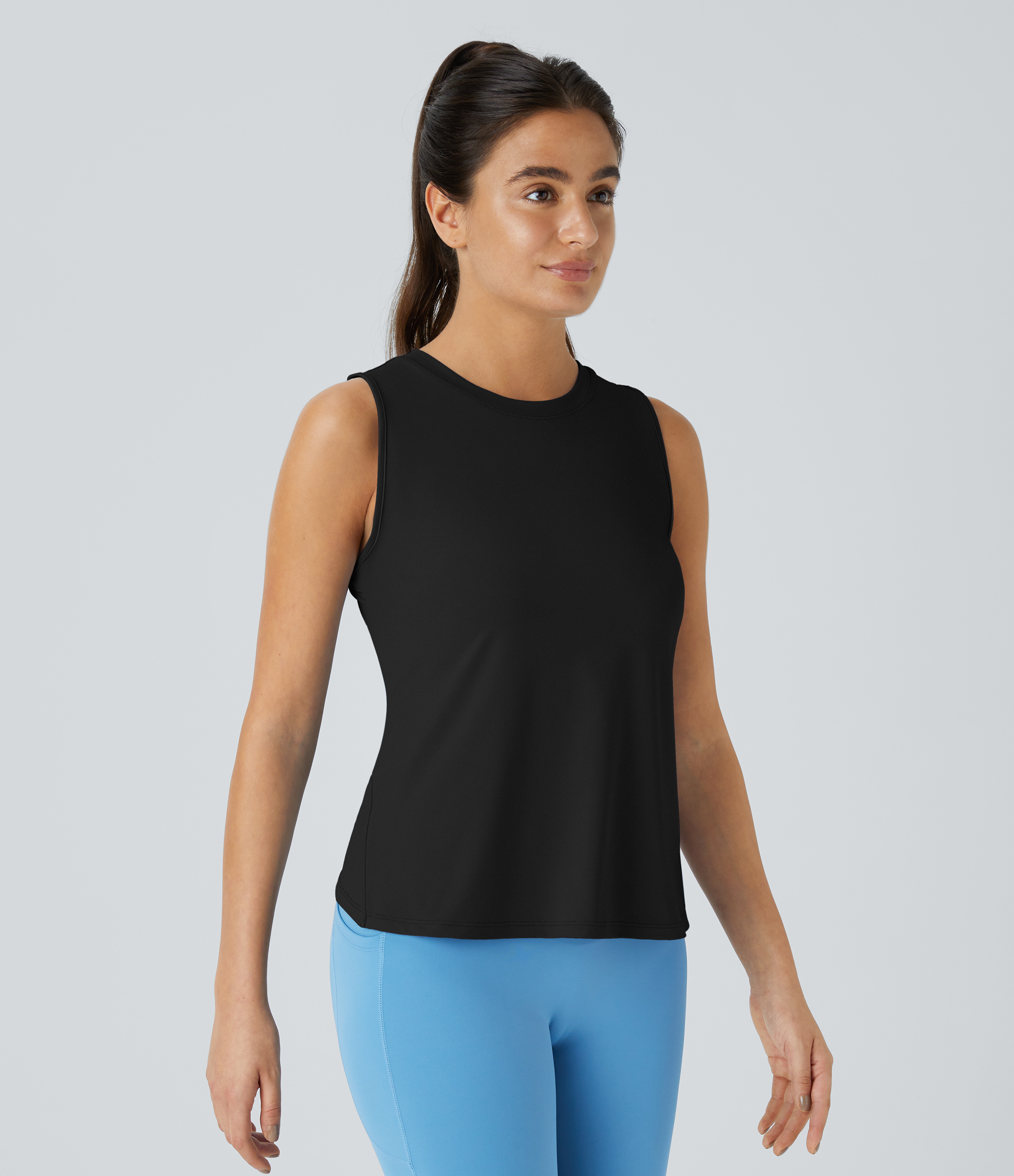 Halara In My Feels Cut Out Crossover Hem Yoga Tank Top Tank Top - Black - L golf tops halter top tunic tops sleeveless tops backless top 