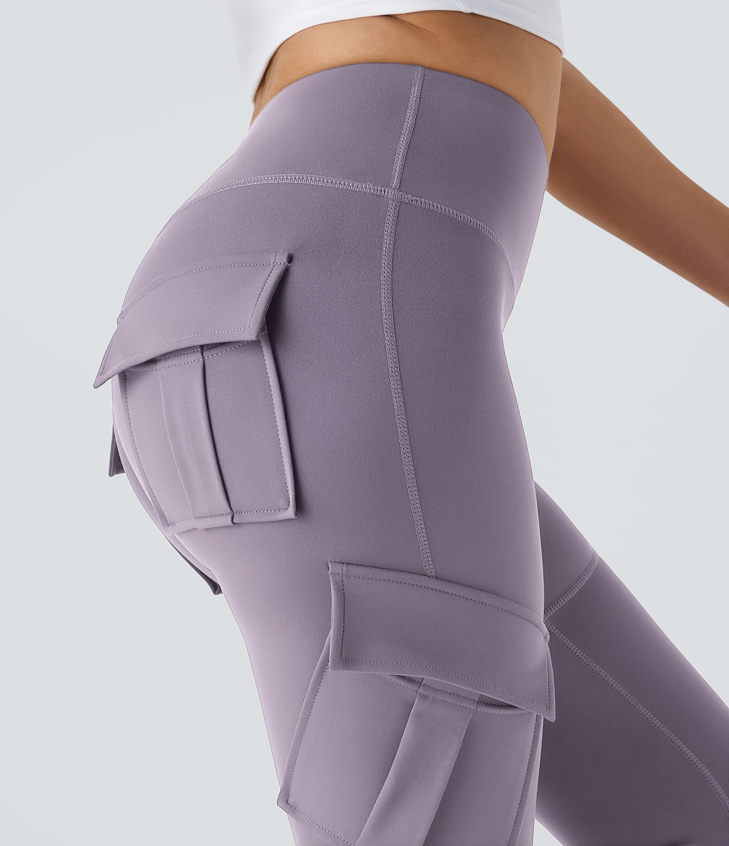 Halara High Waisted Cargo Pocket Skinny Yoga Leggings  - Purple Ash - XL(7/8) gym leggings leggings with pockets leggings with butt lift 
