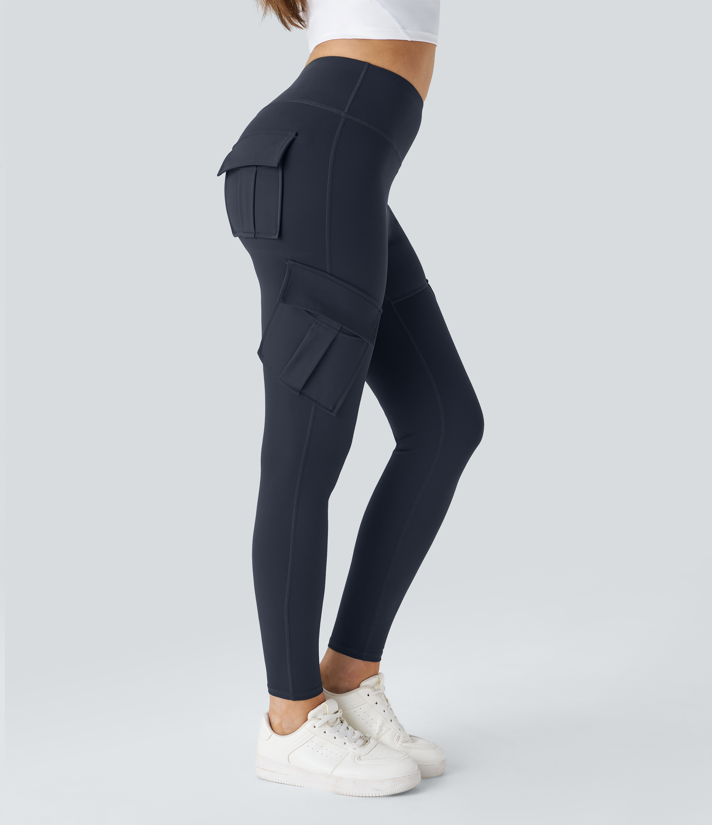 Halara High Waisted Cargo Pocket Skinny Yoga Leggings  - Midnight Blue - XL(full_length) gym leggings leggings with pockets 