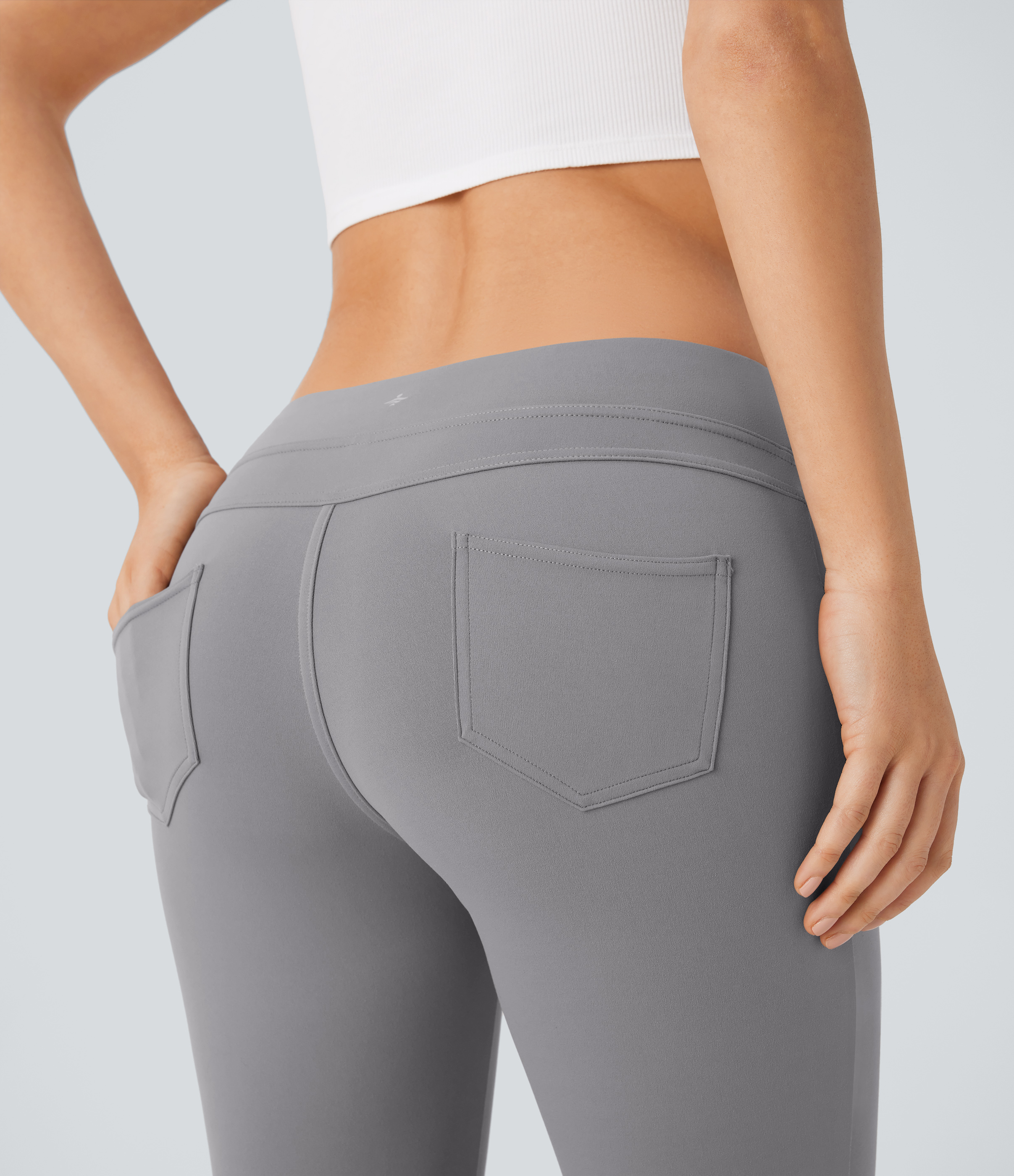 Halara HaloTek Airв„ў Low Rise Back Pocket Flare Casual Leggings  - Silent Storm - M(regular) gym leggings leggings with pockets 